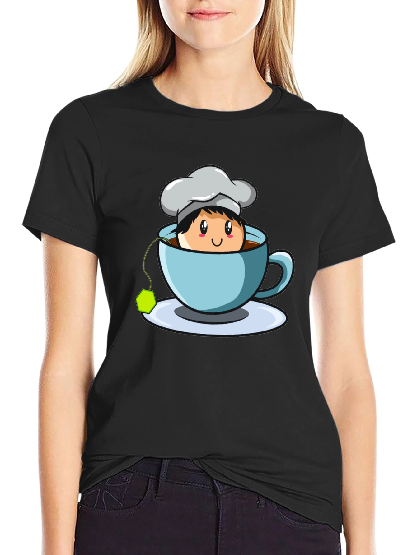 Chef Tea Cup Graphic T-Shirt - Cute Cartoon Design