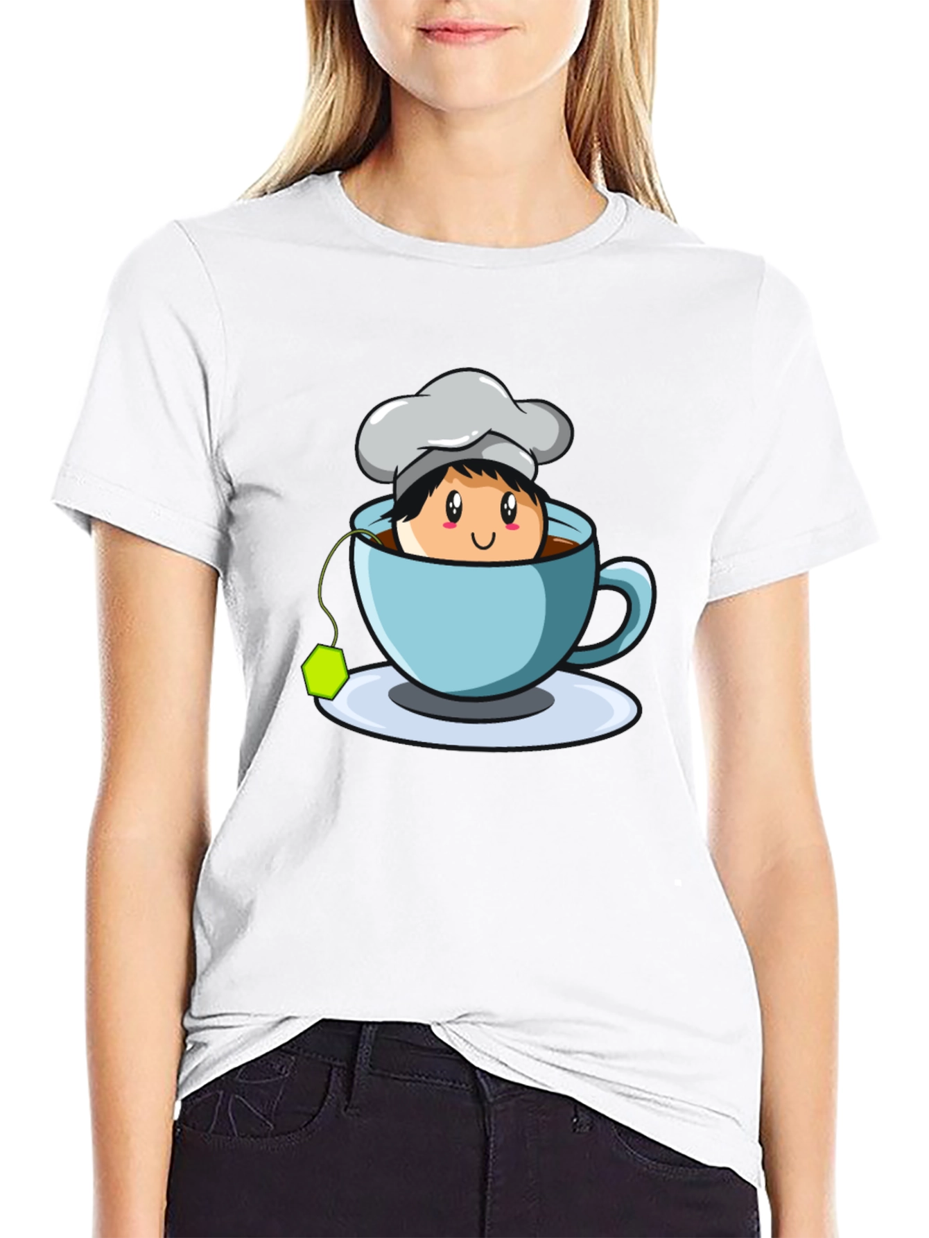 Chef Tea Cup Graphic T-Shirt - Cute Cartoon Design
