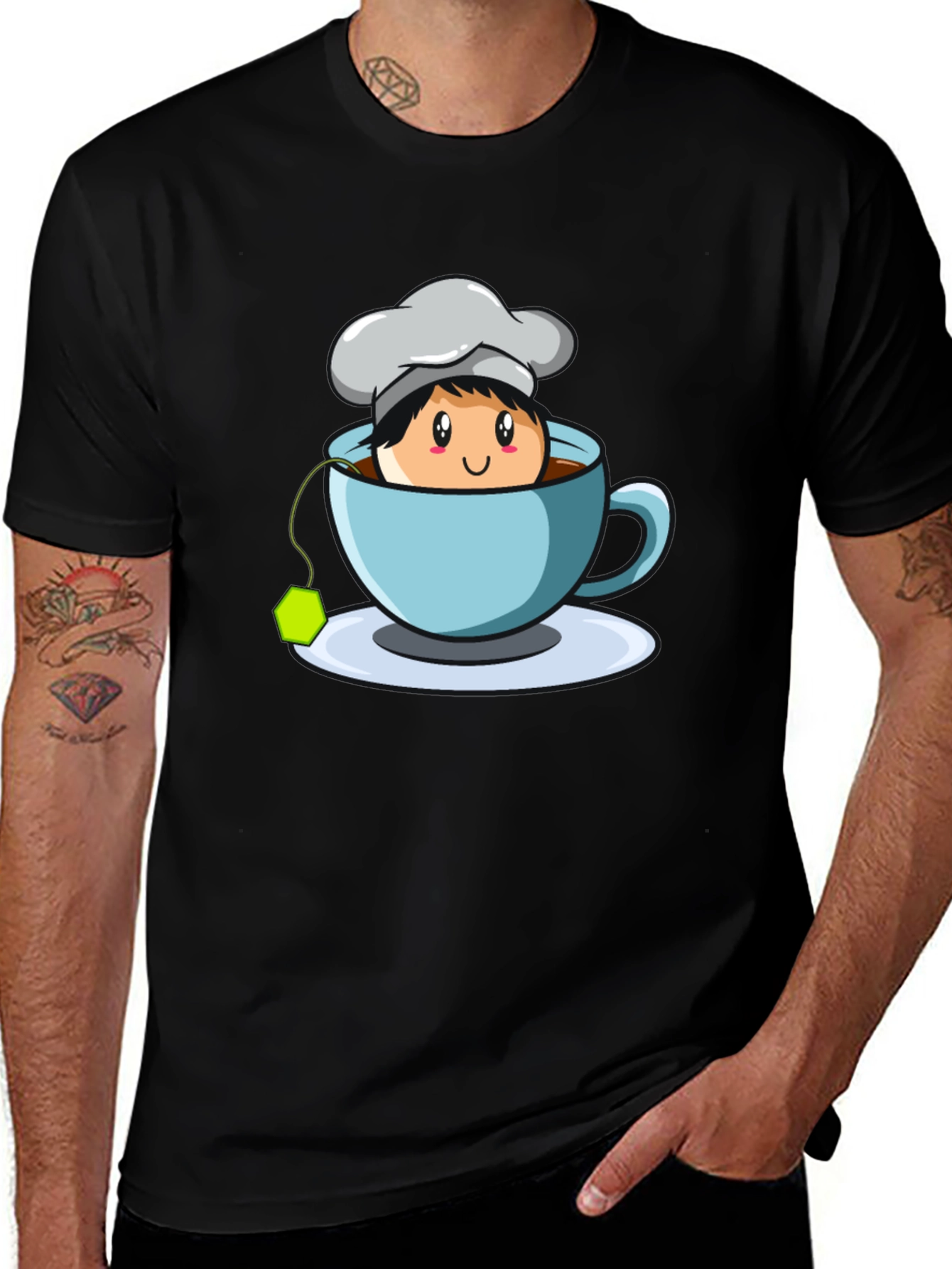 Chef Tea Cup Graphic T-Shirt - Cute Cartoon Design