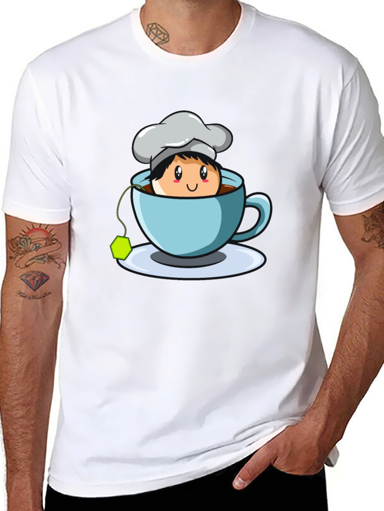 Chef Tea Cup Graphic T-Shirt - Cute Cartoon Design
