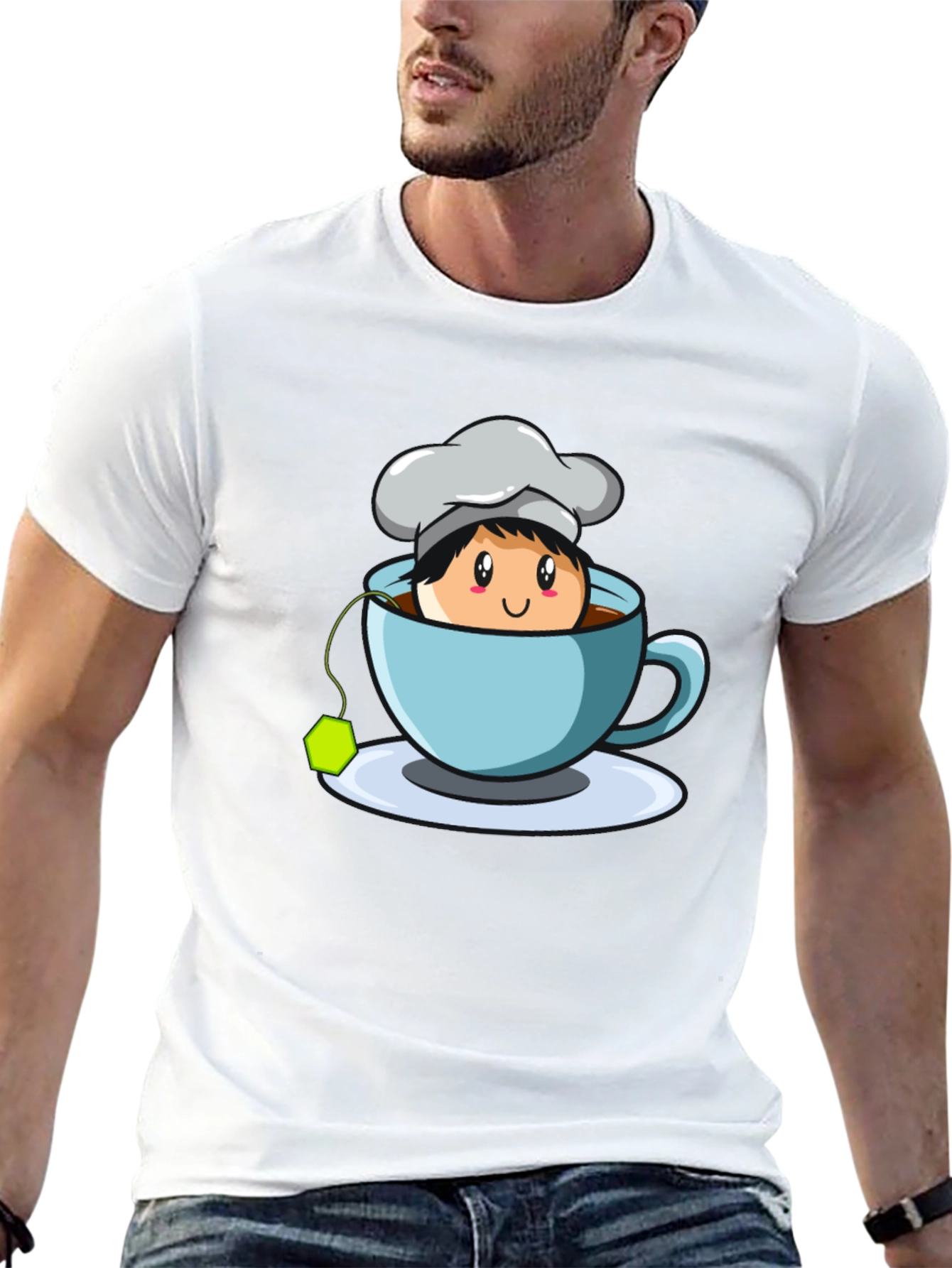 Chef Tea Cup Graphic T-Shirt - Cute Cartoon Design