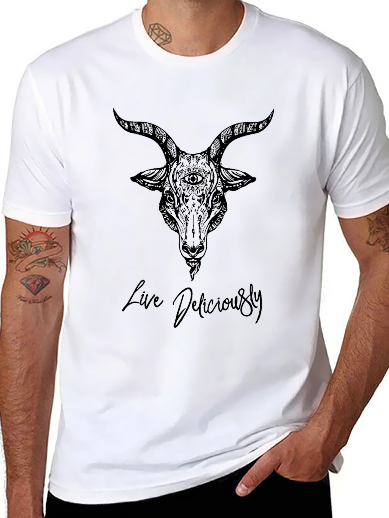 Live Deliciously Goat Head Graphic Tee - Black
