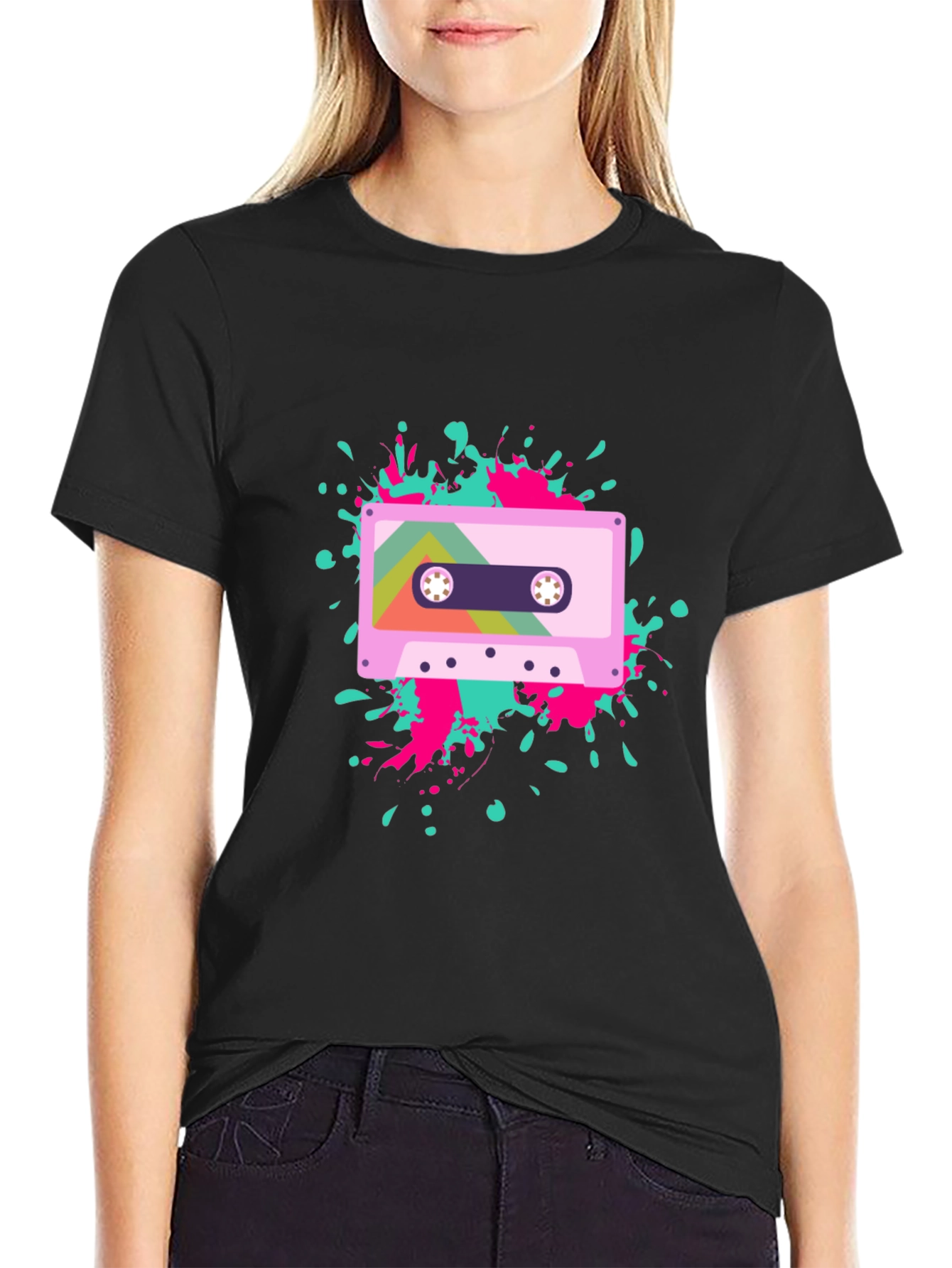 Retro Cassette Tape Graphic Tee - Black