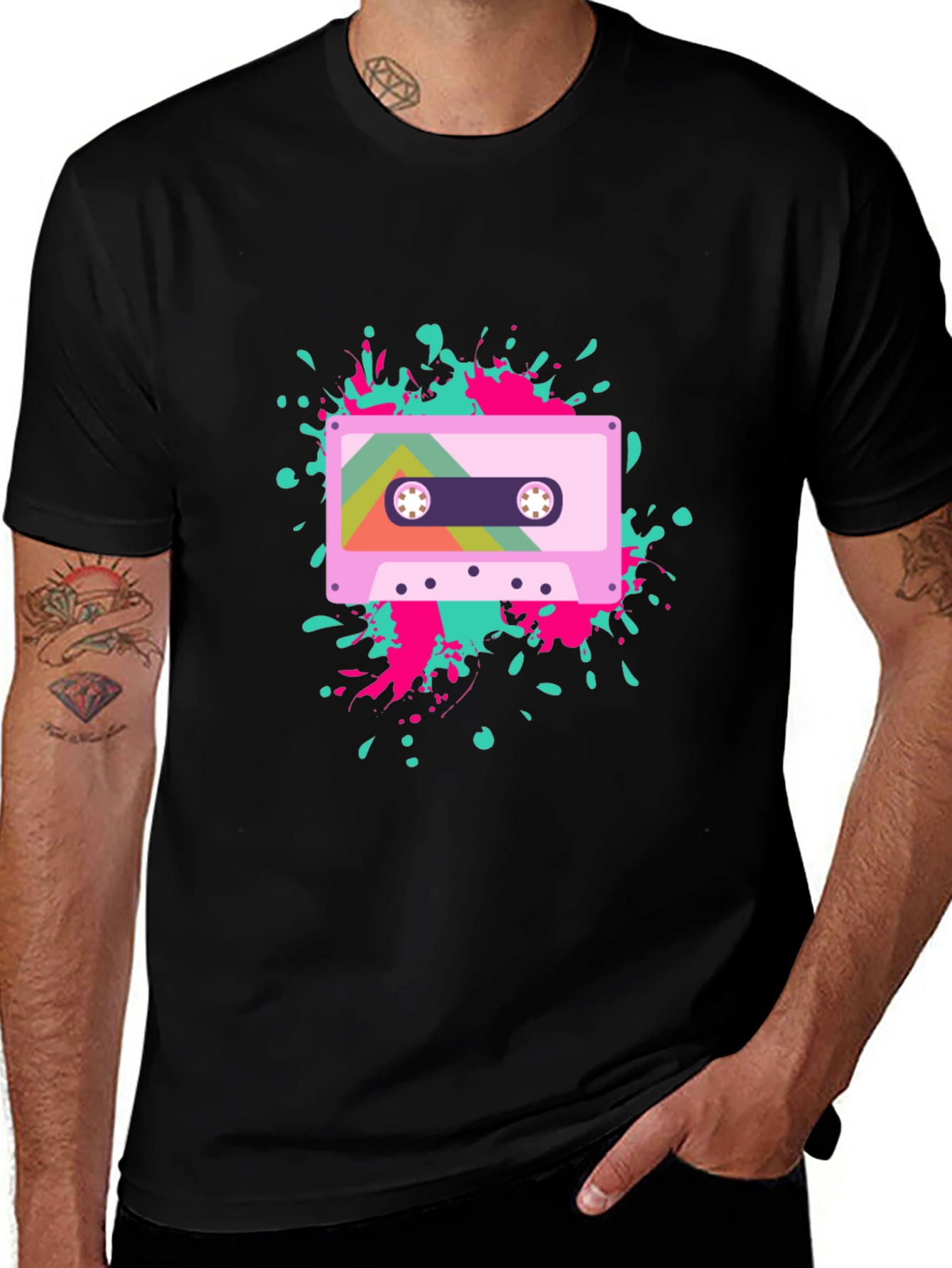 Retro Cassette Tape Graphic Tee - Black