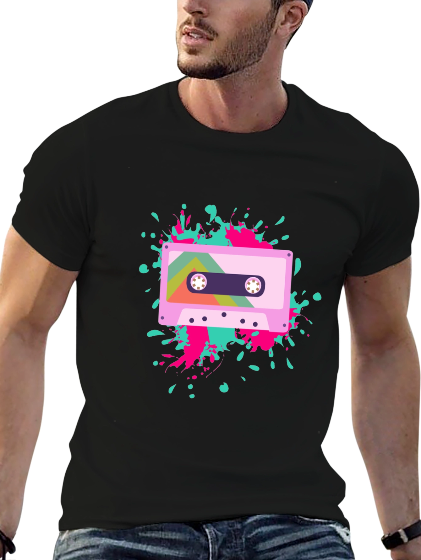 Retro Cassette Tape Graphic Tee - Black