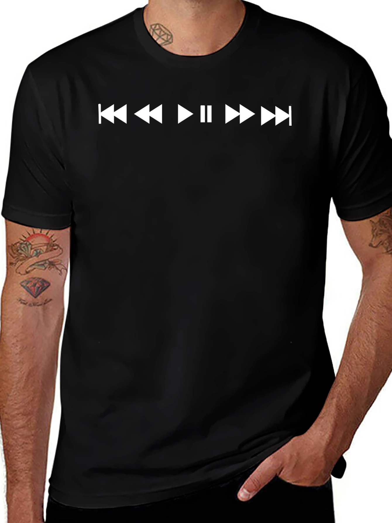 Music Player Button Graphic Tee - Black