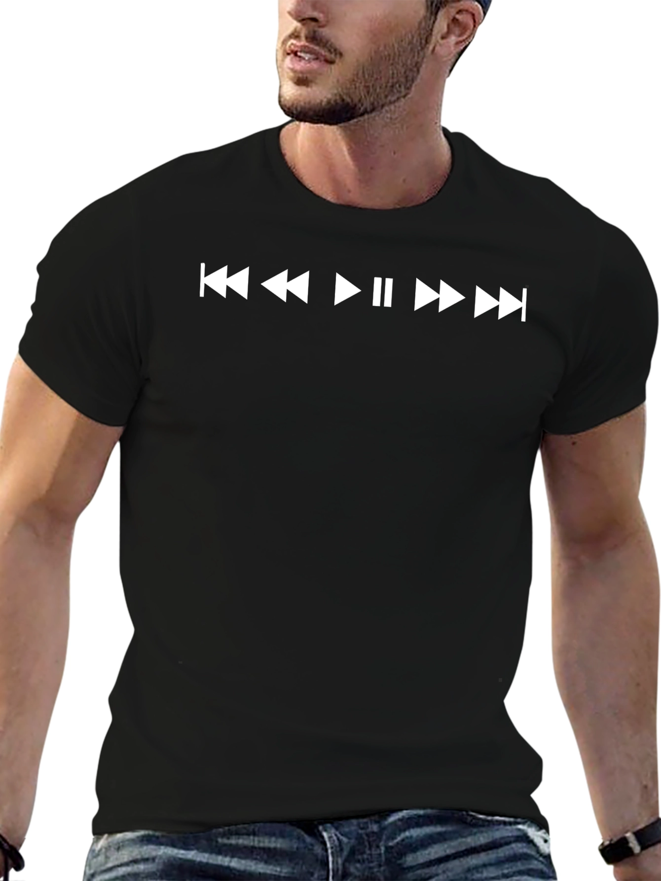 Music Player Button Graphic Tee - Black