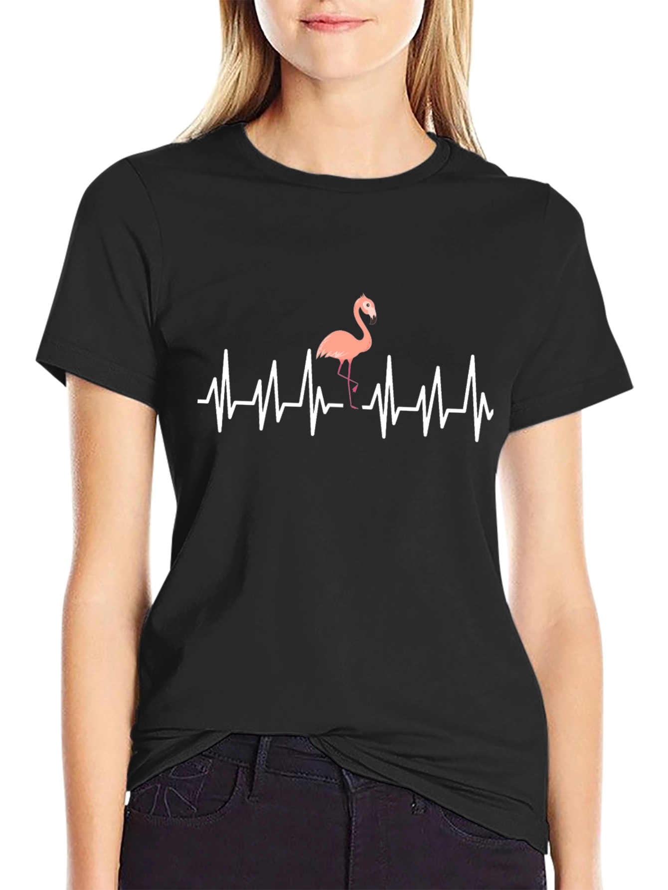 Flamingo Heartbeat T-Shirt - Mens Black Graphic Tee