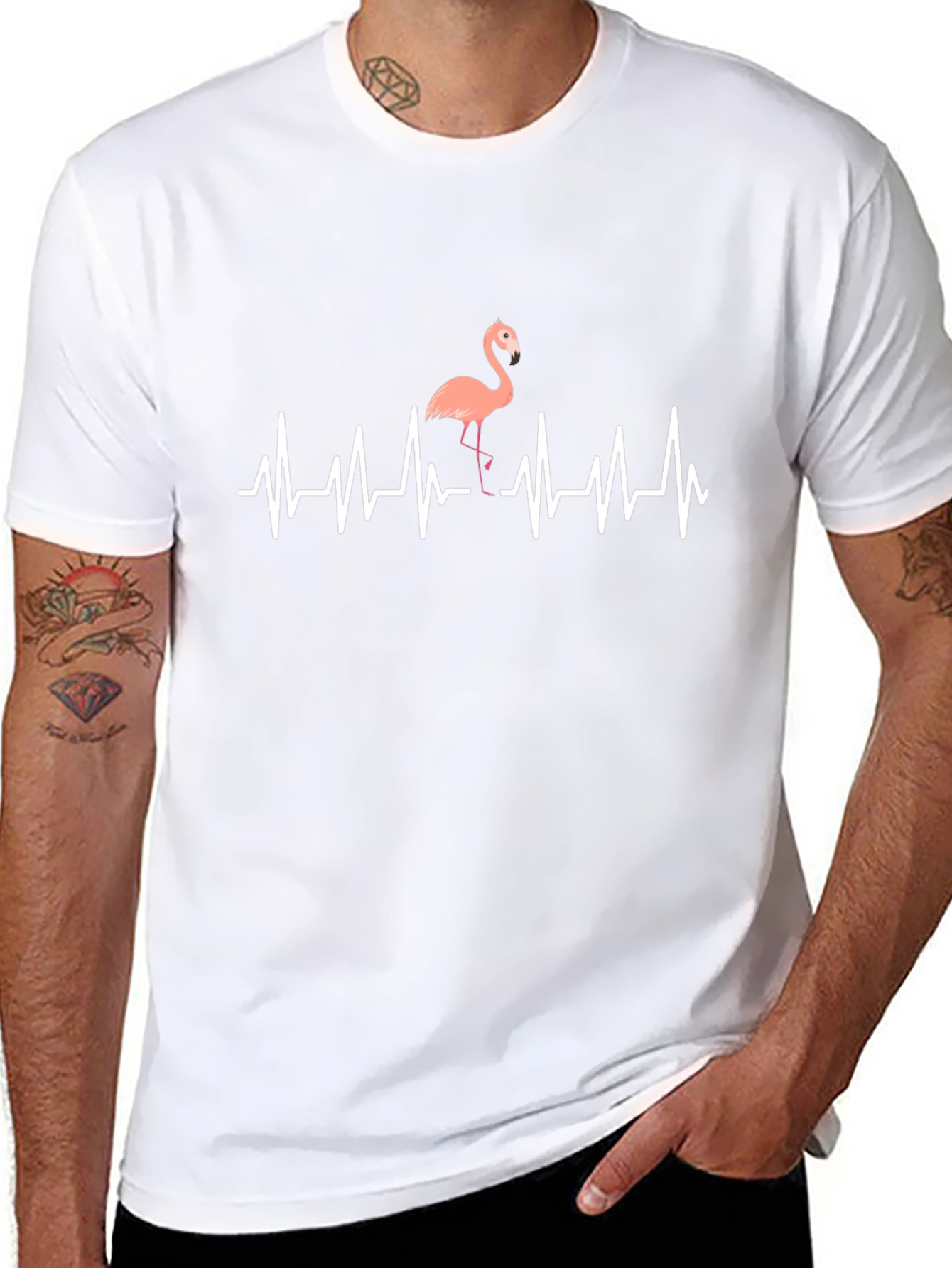 Flamingo Heartbeat T-Shirt - Mens Black Graphic Tee