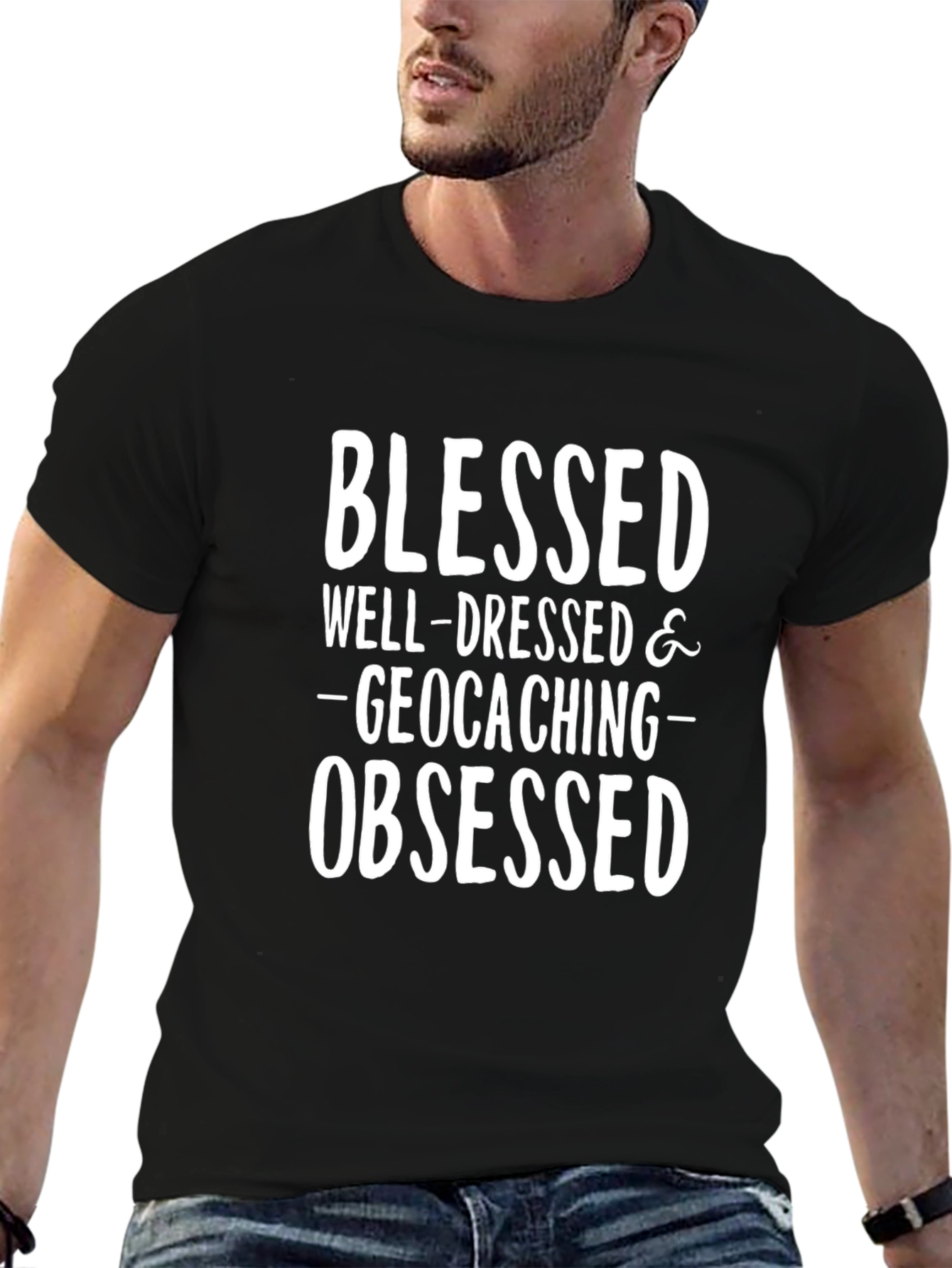Blessed Geocaching Obsessed Black T-Shirt