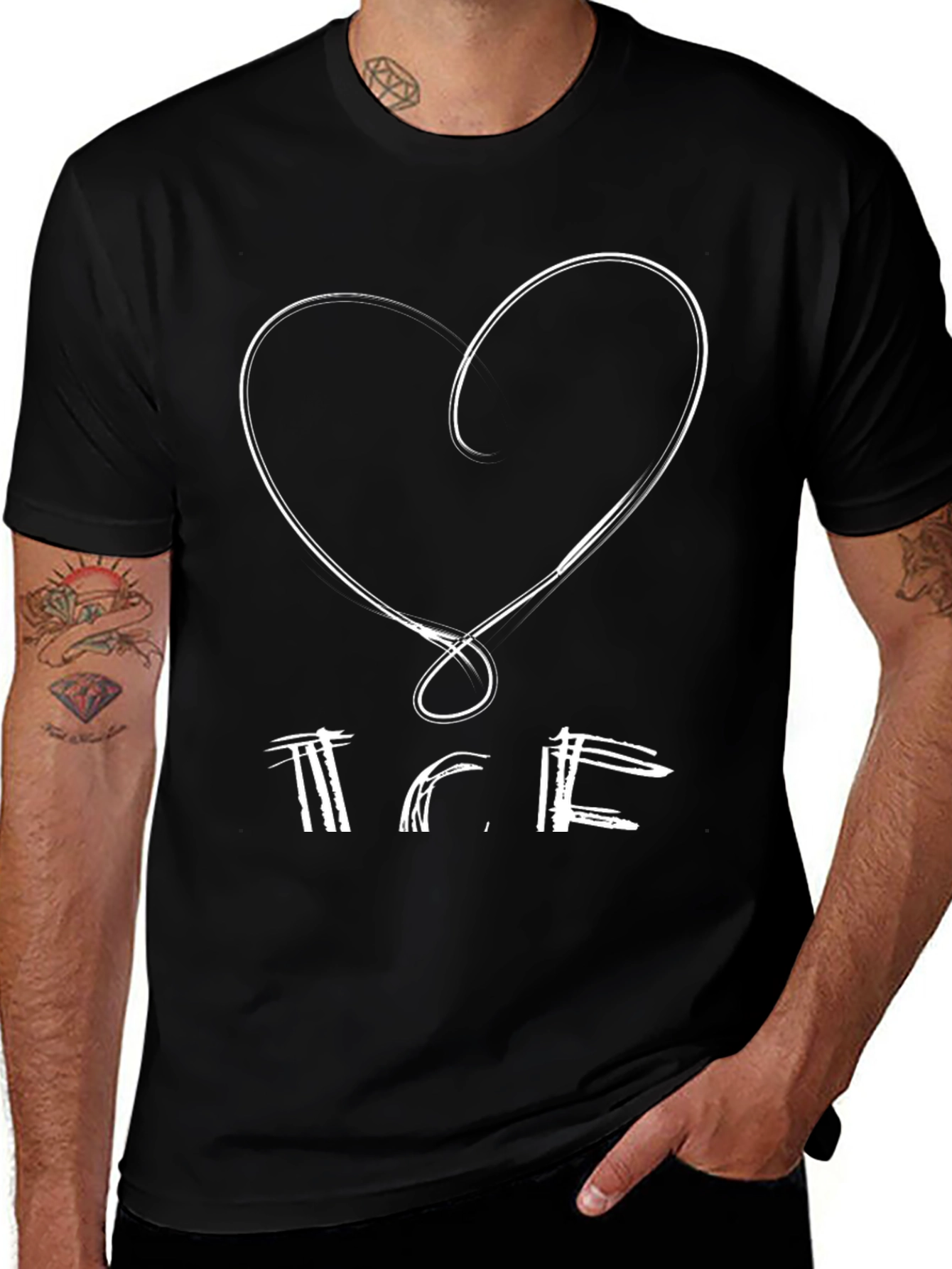 Heart & Text Print Black Graphic Tee