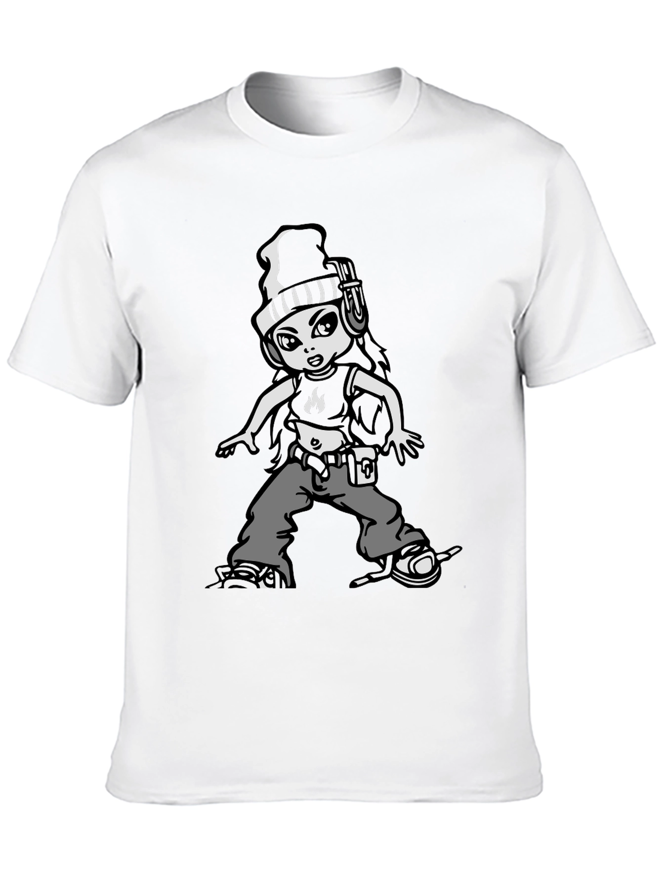 Cool Cartoon Girl Graphic Black T-Shirt