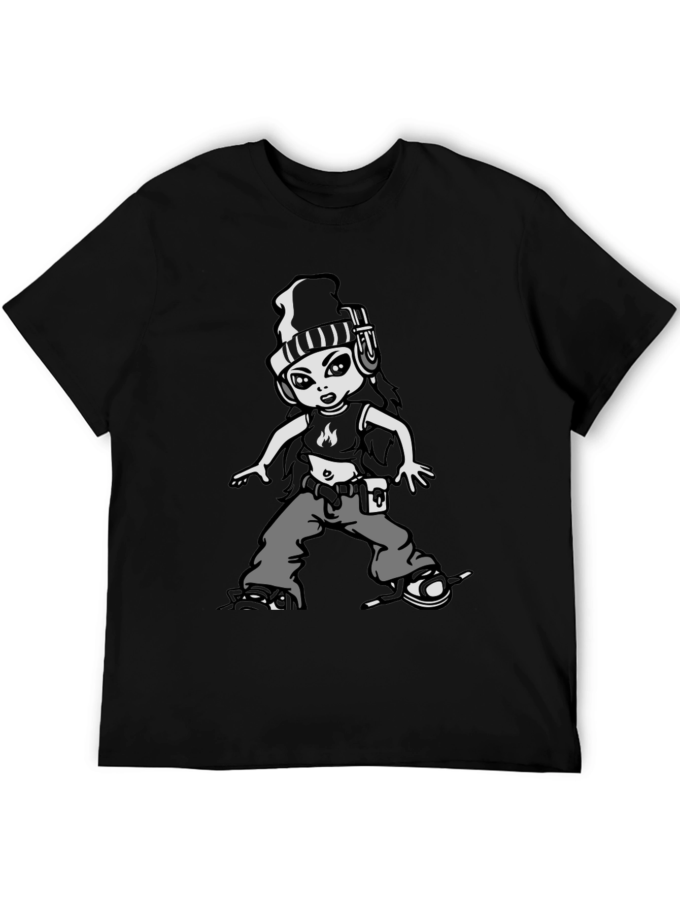Cool Cartoon Girl Graphic Black T-Shirt
