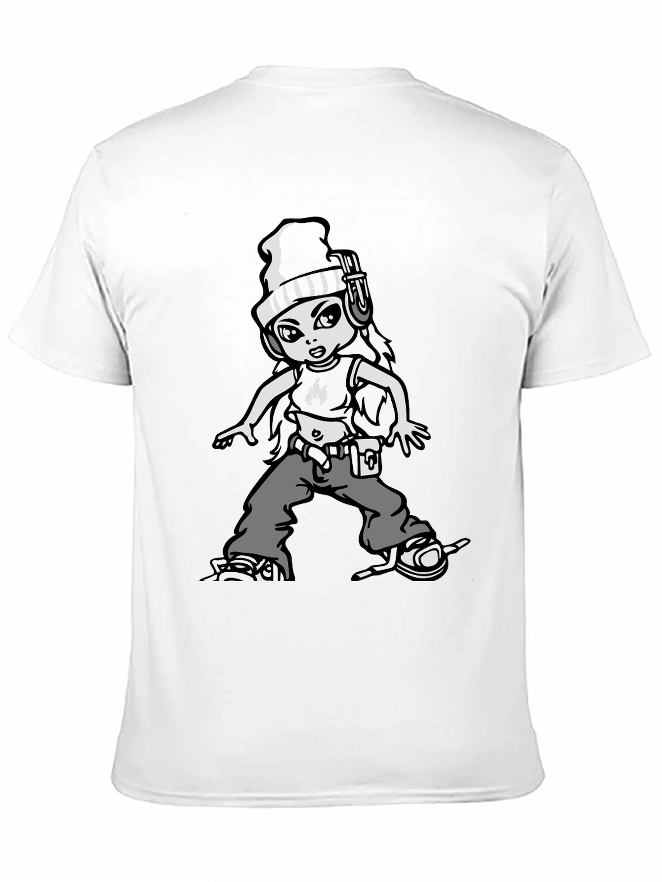 Cool Cartoon Girl Graphic Black T-Shirt