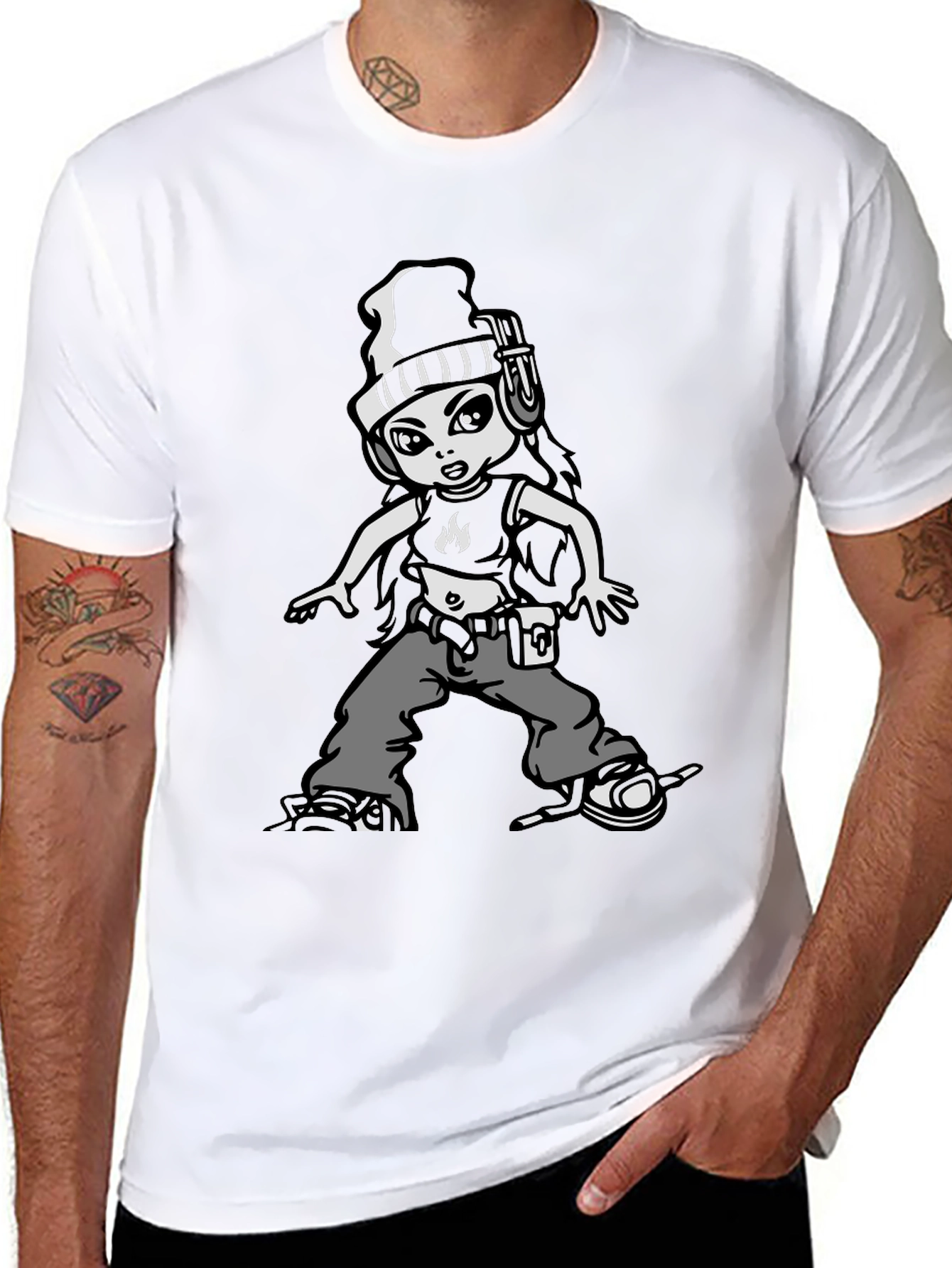 Cool Cartoon Girl Graphic Black T-Shirt