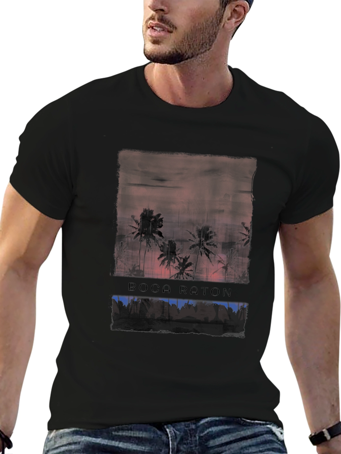 Boca Raton Sunset Palm Tree Graphic Tee