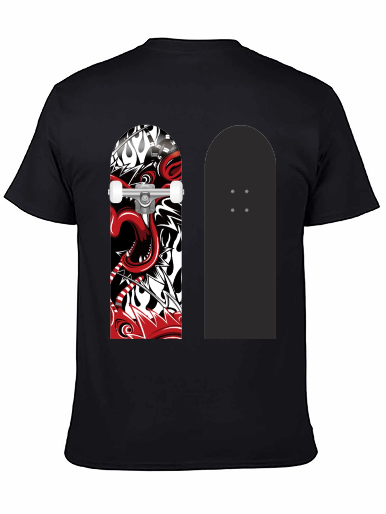 Skateboard Graphic Print Black T-Shirt