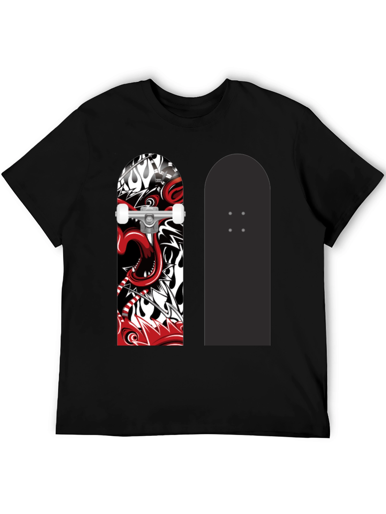 Skateboard Graphic Print Black T-Shirt