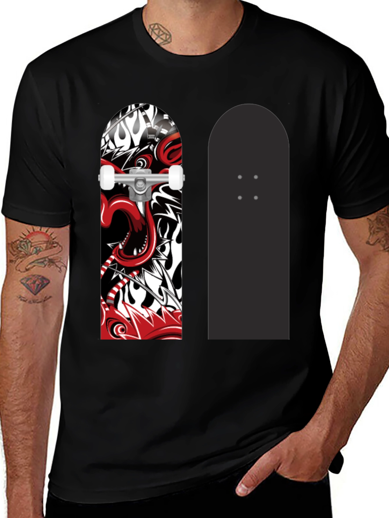 Skateboard Graphic Print Black T-Shirt