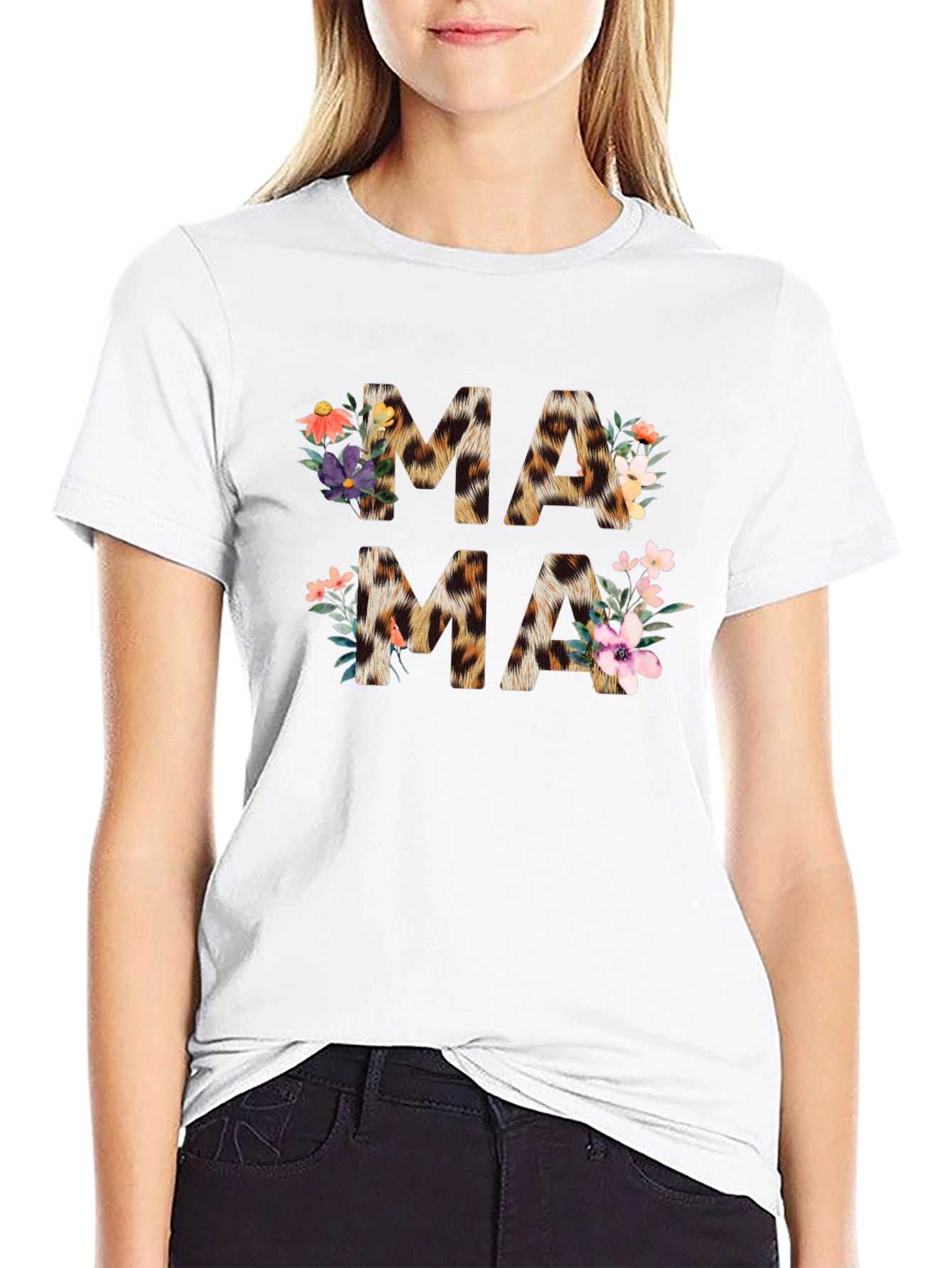 Leopard Print Floral Mama T-Shirt