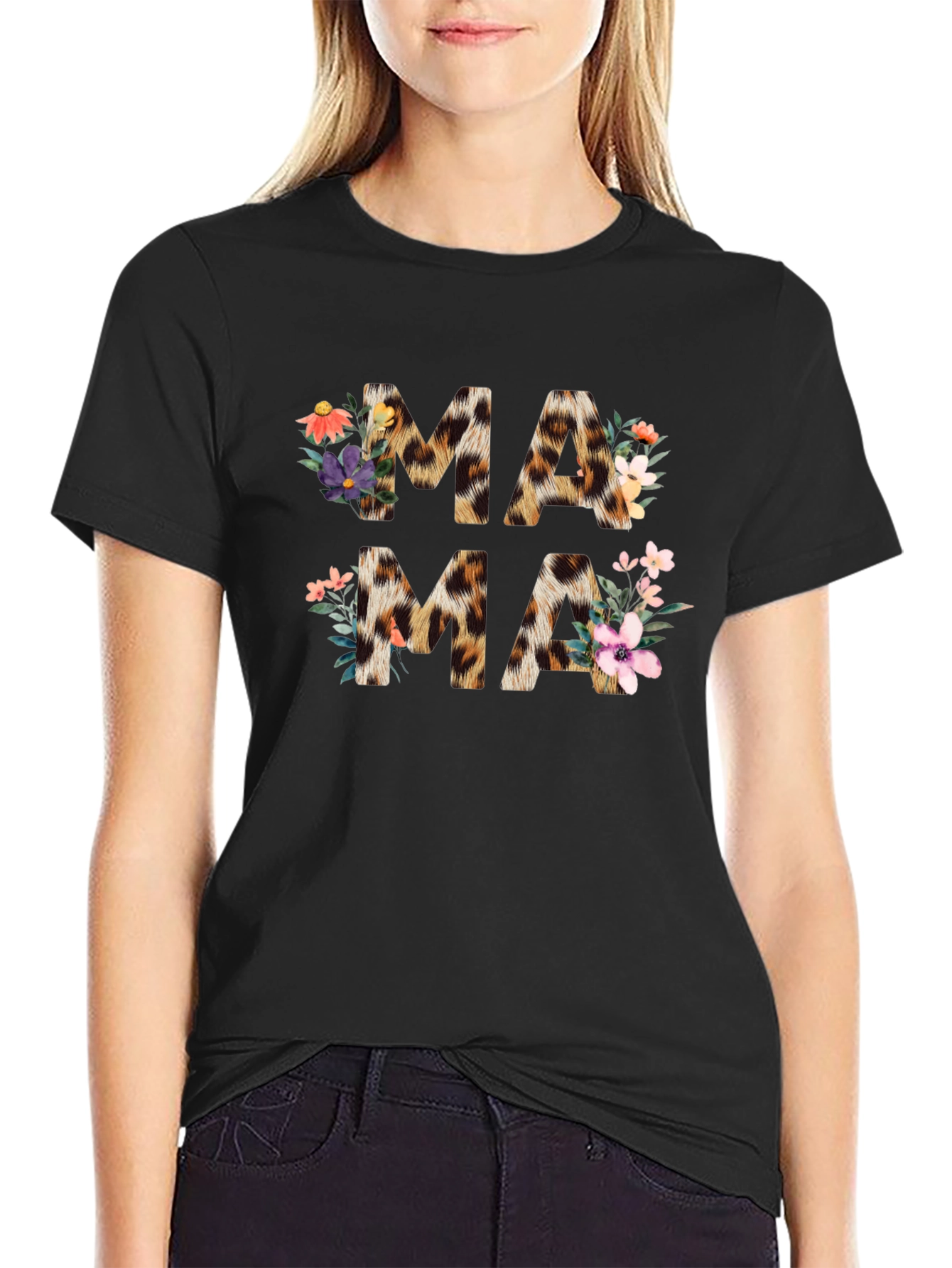 Leopard Print Floral Mama T-Shirt