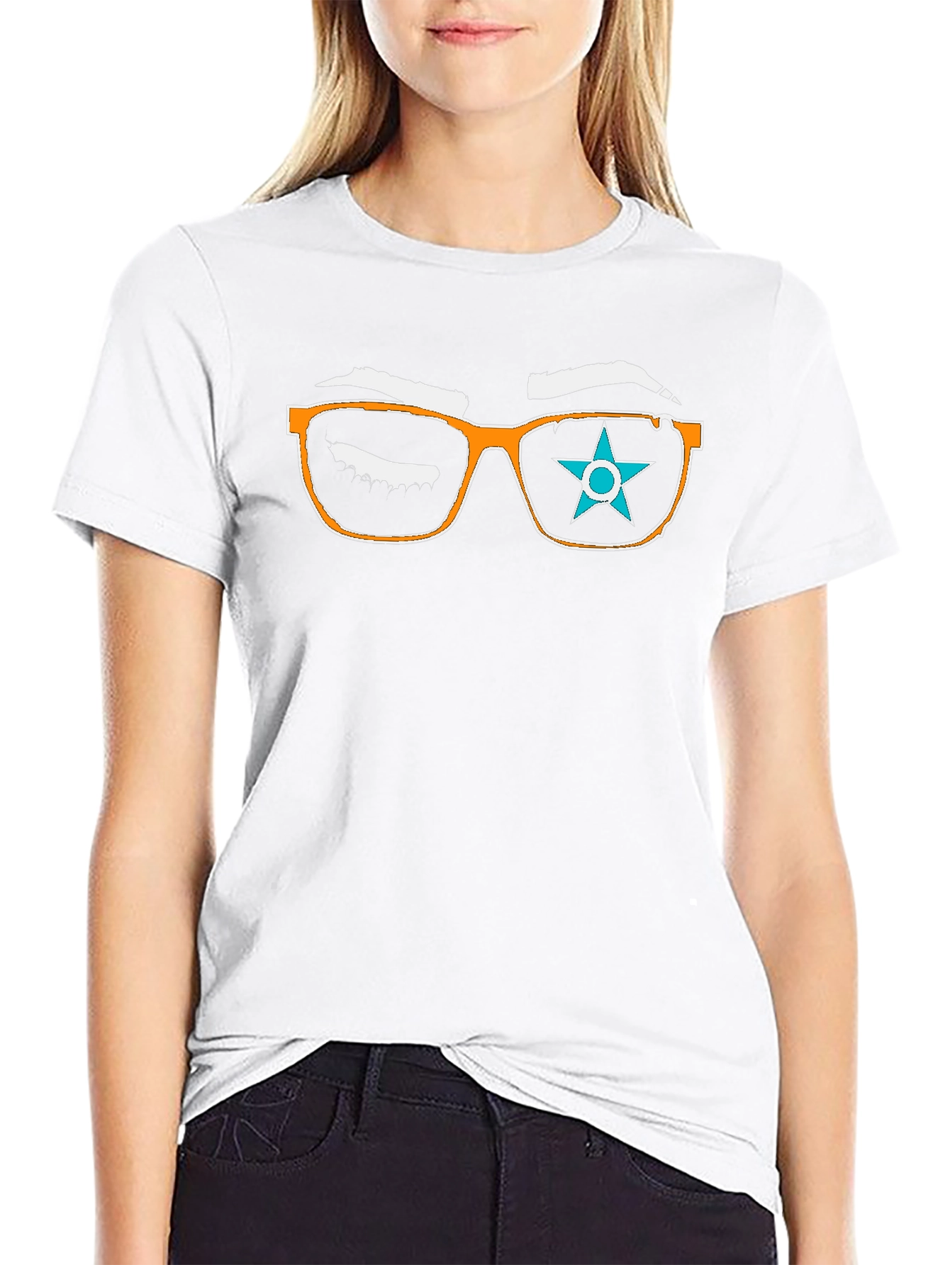Graphic Tee with Eyeglasses and Star Design