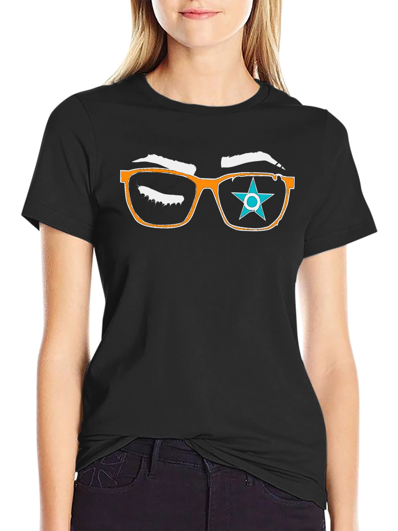 Graphic Tee with Eyeglasses and Star Design