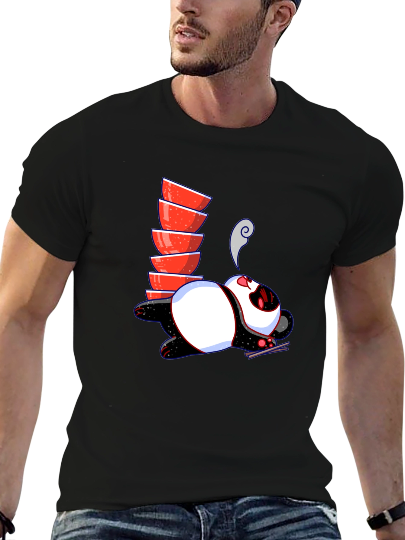 Noodle Lover Panda Graphic Tee - Black