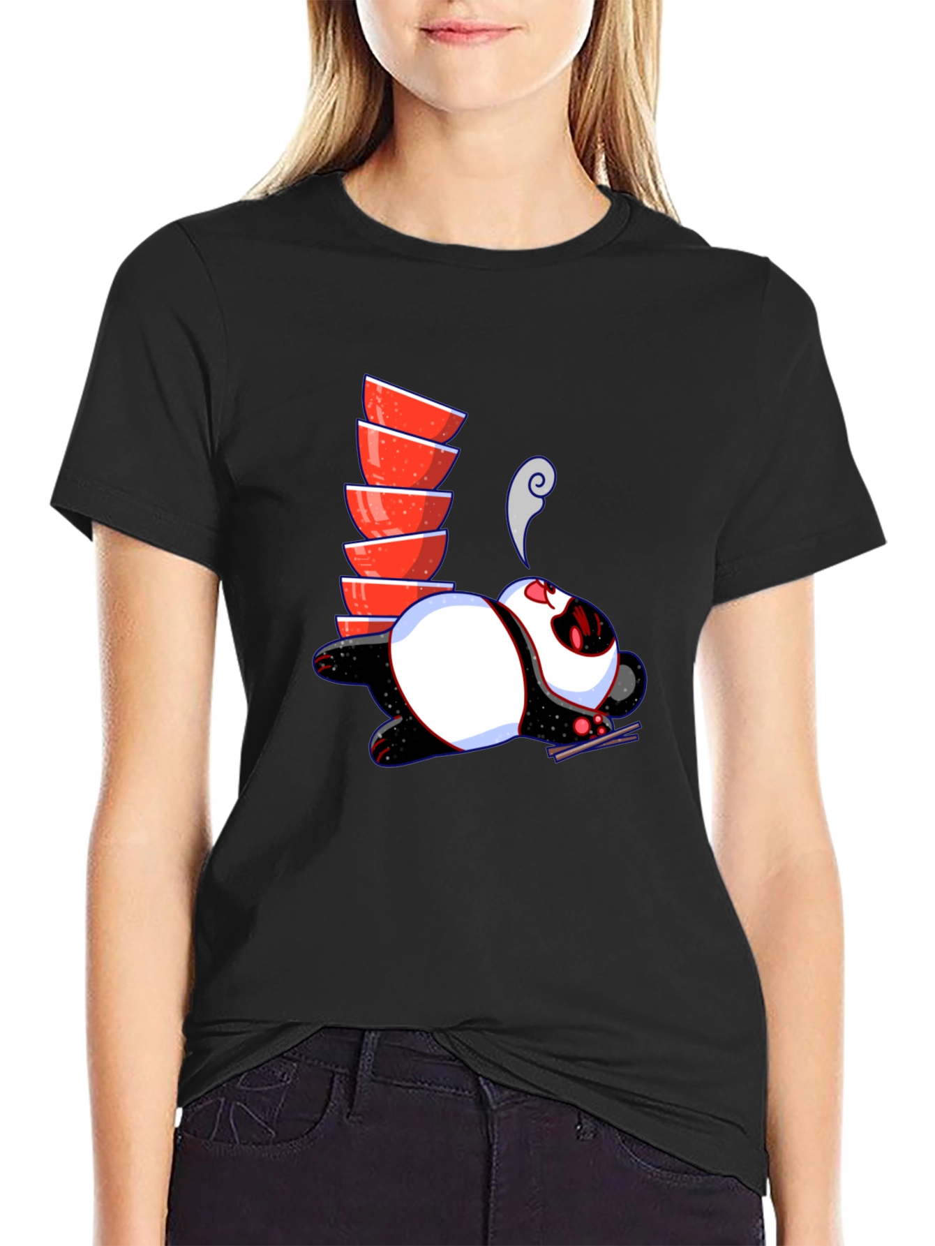 Noodle Lover Panda Graphic Tee - Black