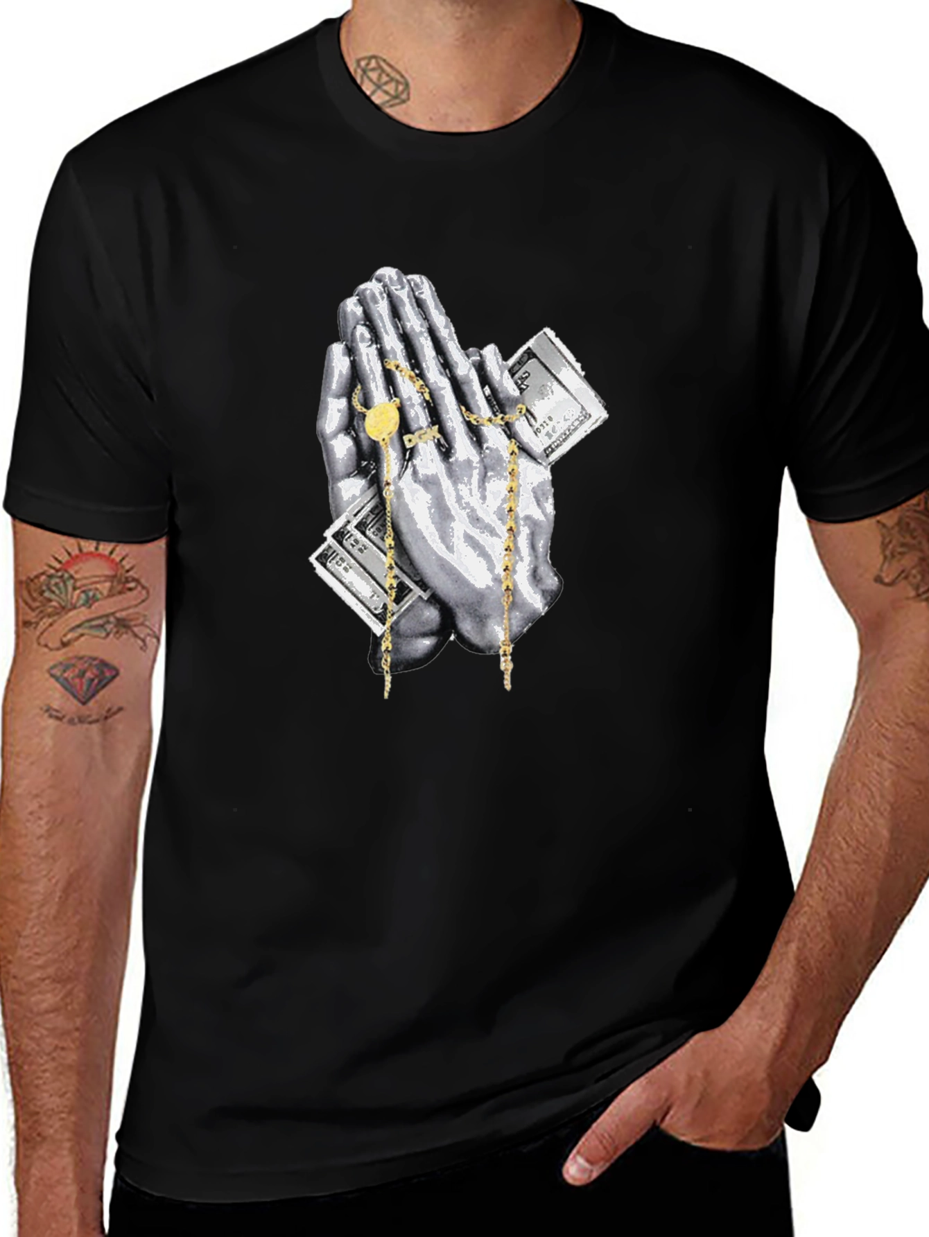Praying Hands Money Graphic Tee