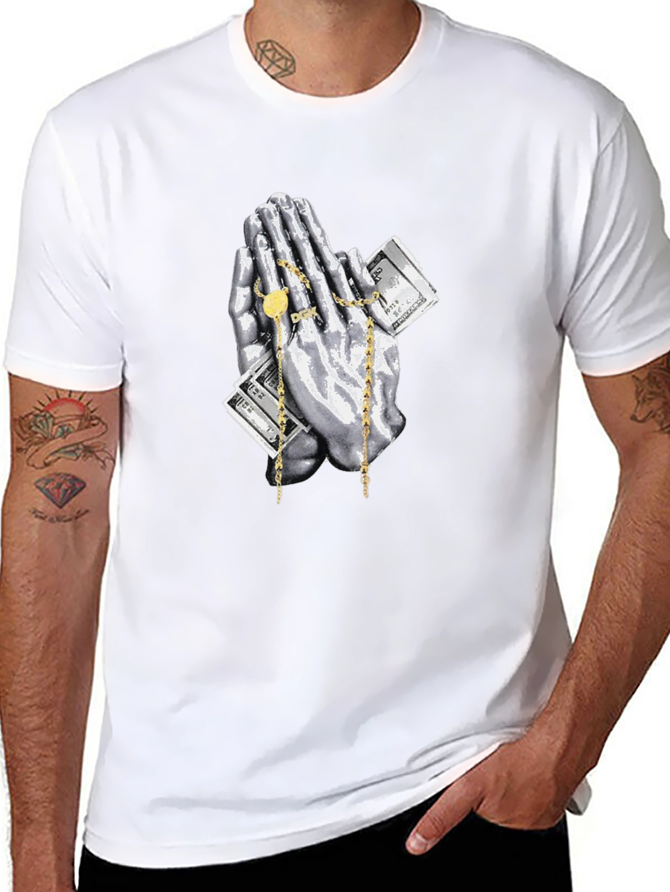 Praying Hands Money Graphic Tee