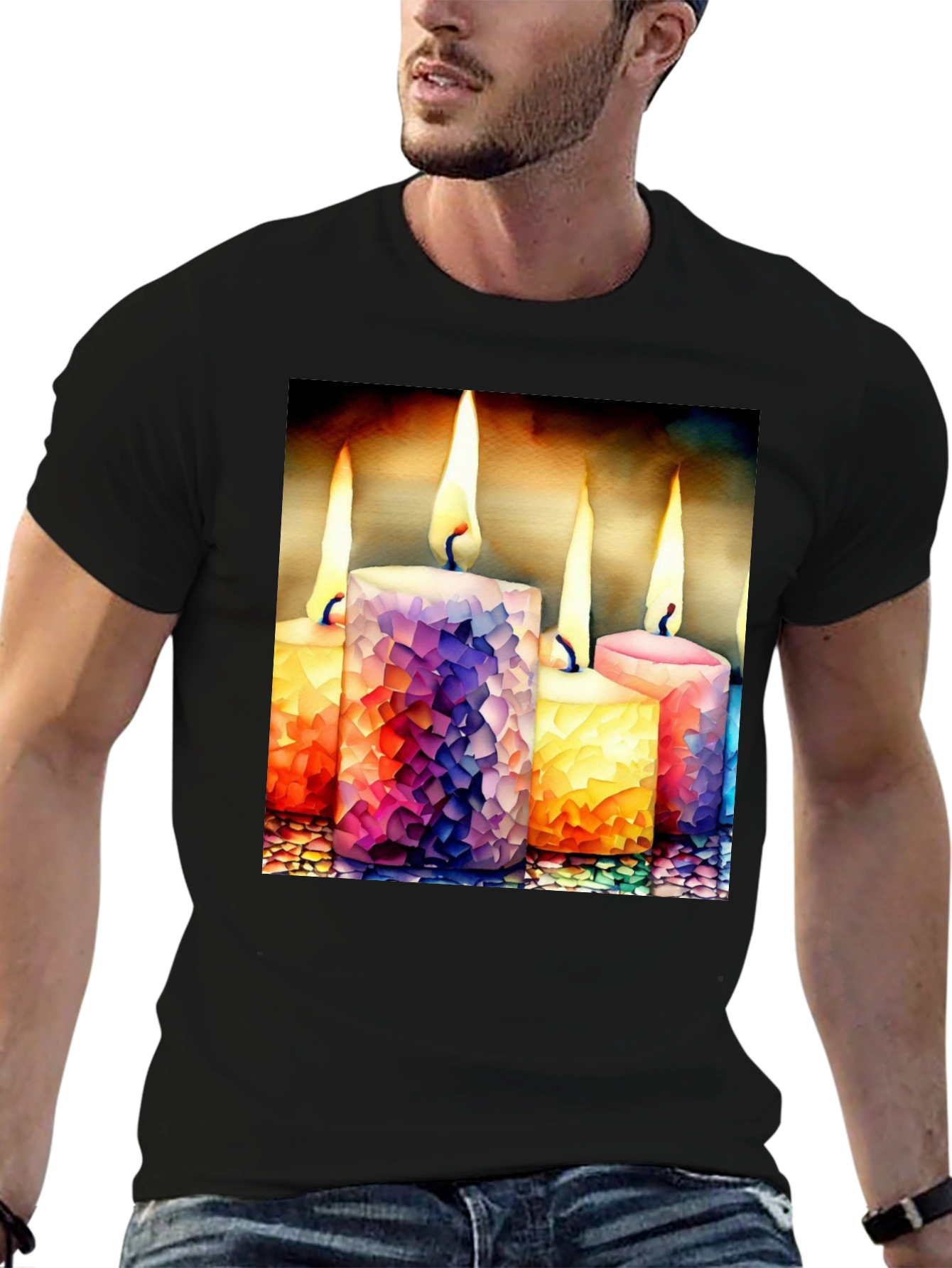 Candle Mosaic Graphic Tee - Stylish Comfort