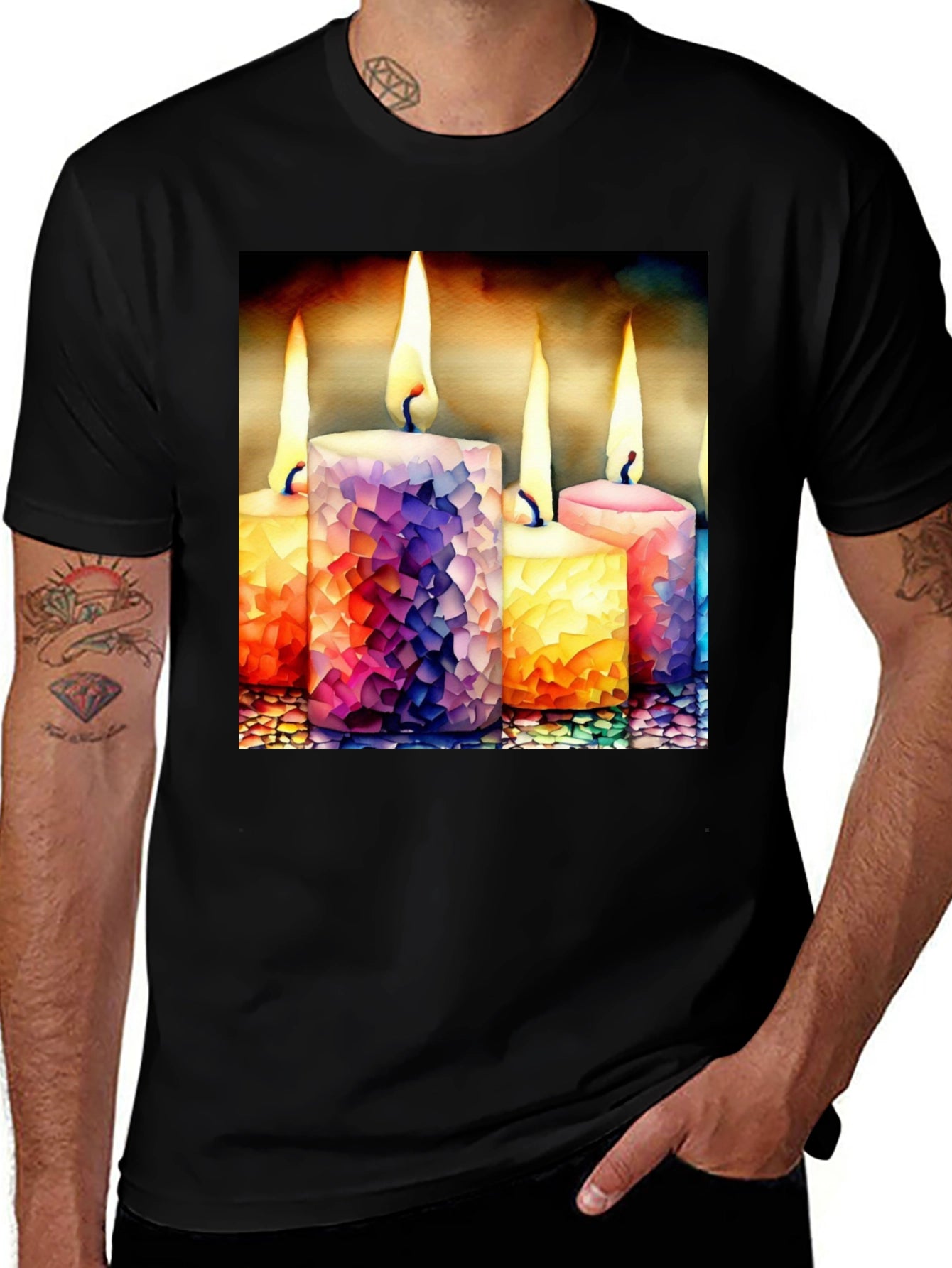 Candle Mosaic Graphic Tee - Stylish Comfort