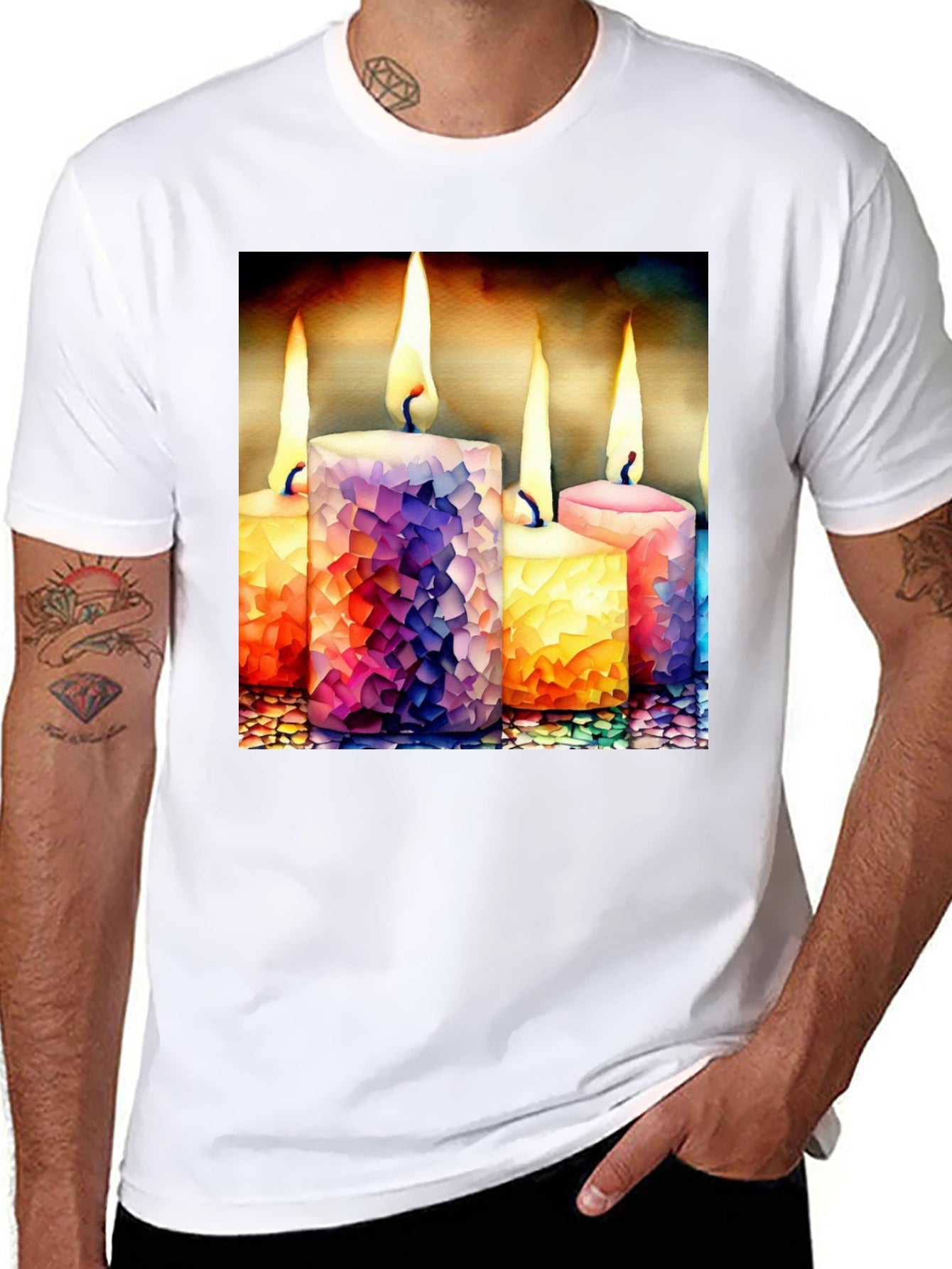 Candle Mosaic Graphic Tee - Stylish Comfort