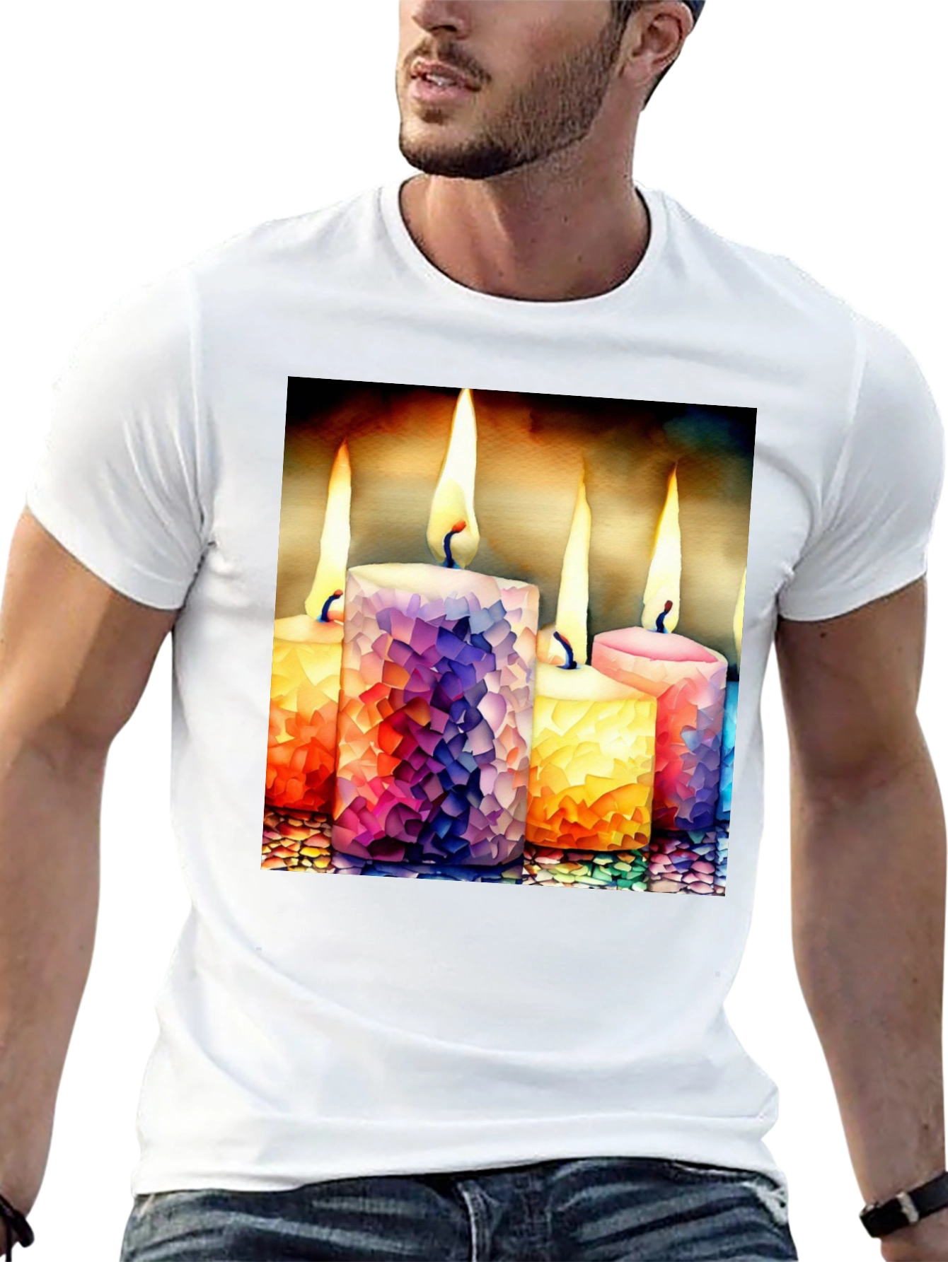 Candle Mosaic Graphic Tee - Stylish Comfort