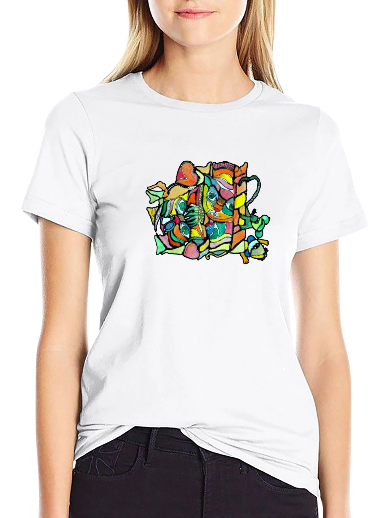 Abstract Graphic Black Crew Neck T-Shirt