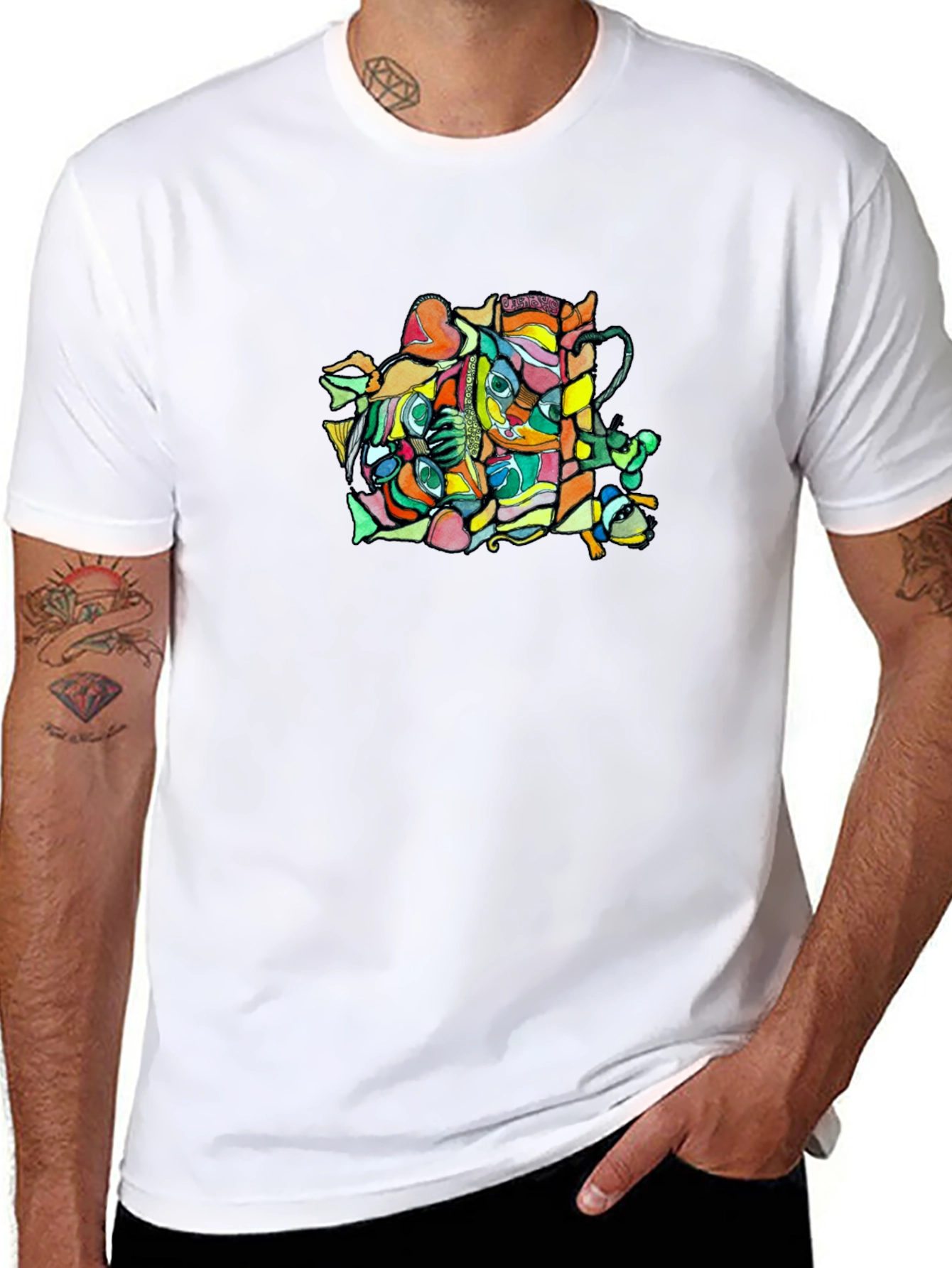 Abstract Graphic Black Crew Neck T-Shirt