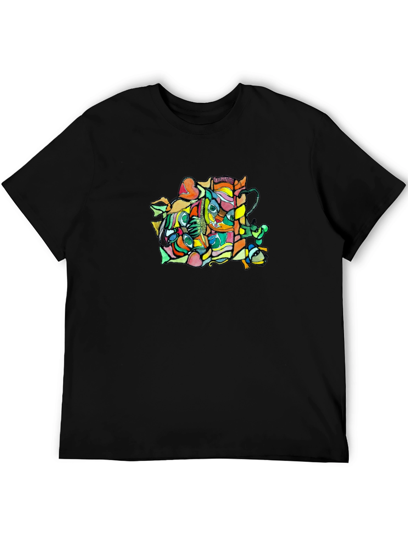 Abstract Graphic Black Crew Neck T-Shirt