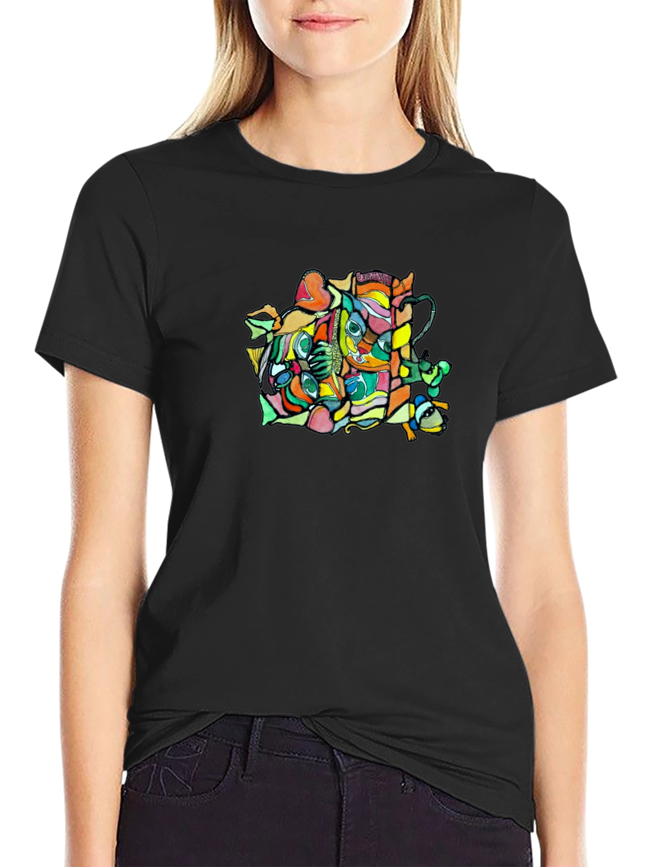 Abstract Graphic Black Crew Neck T-Shirt
