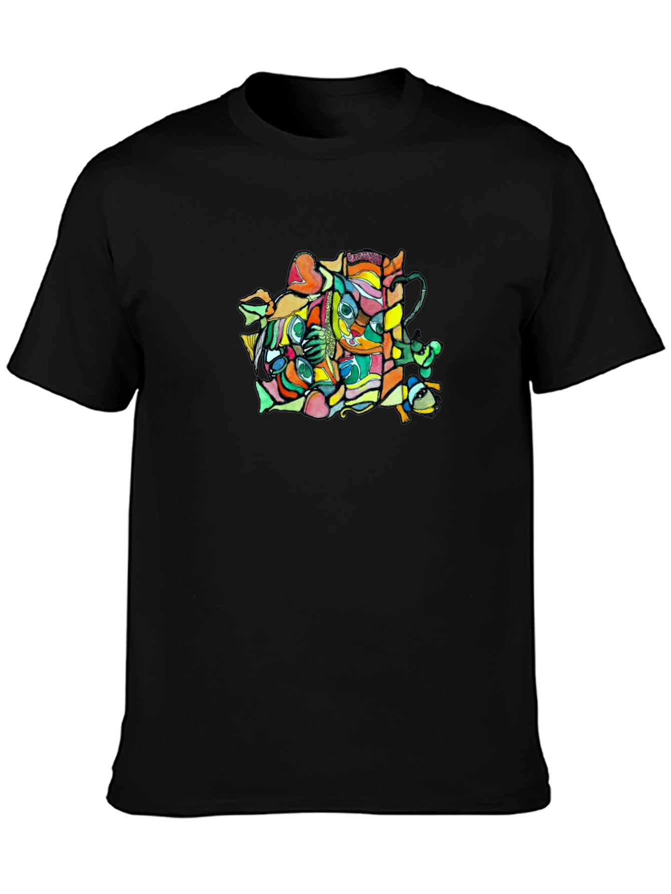 Abstract Graphic Black Crew Neck T-Shirt