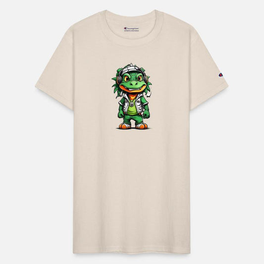 animated crocodile listening to music