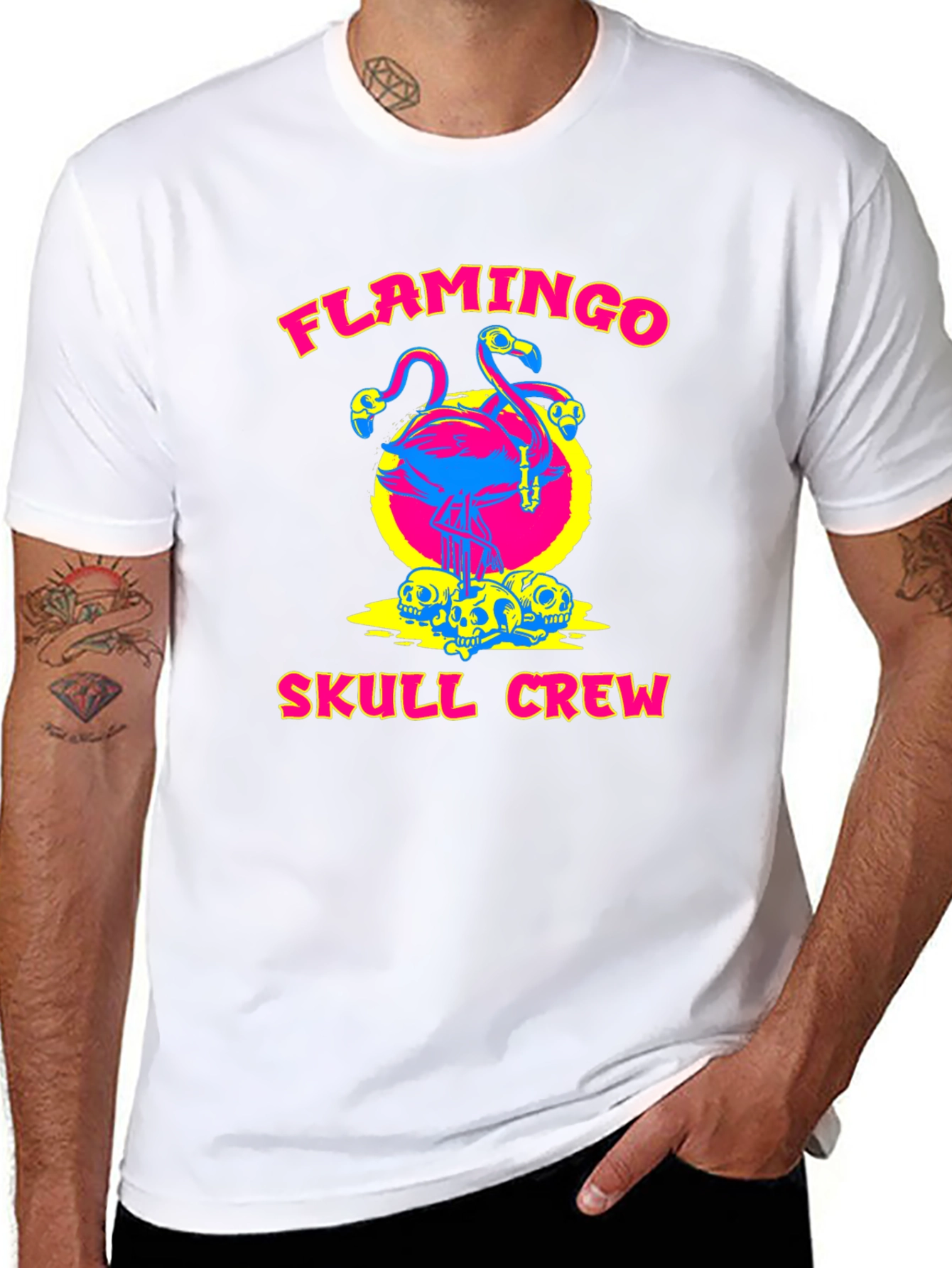 Flamingo Skull Crew Black Graphic Tee
