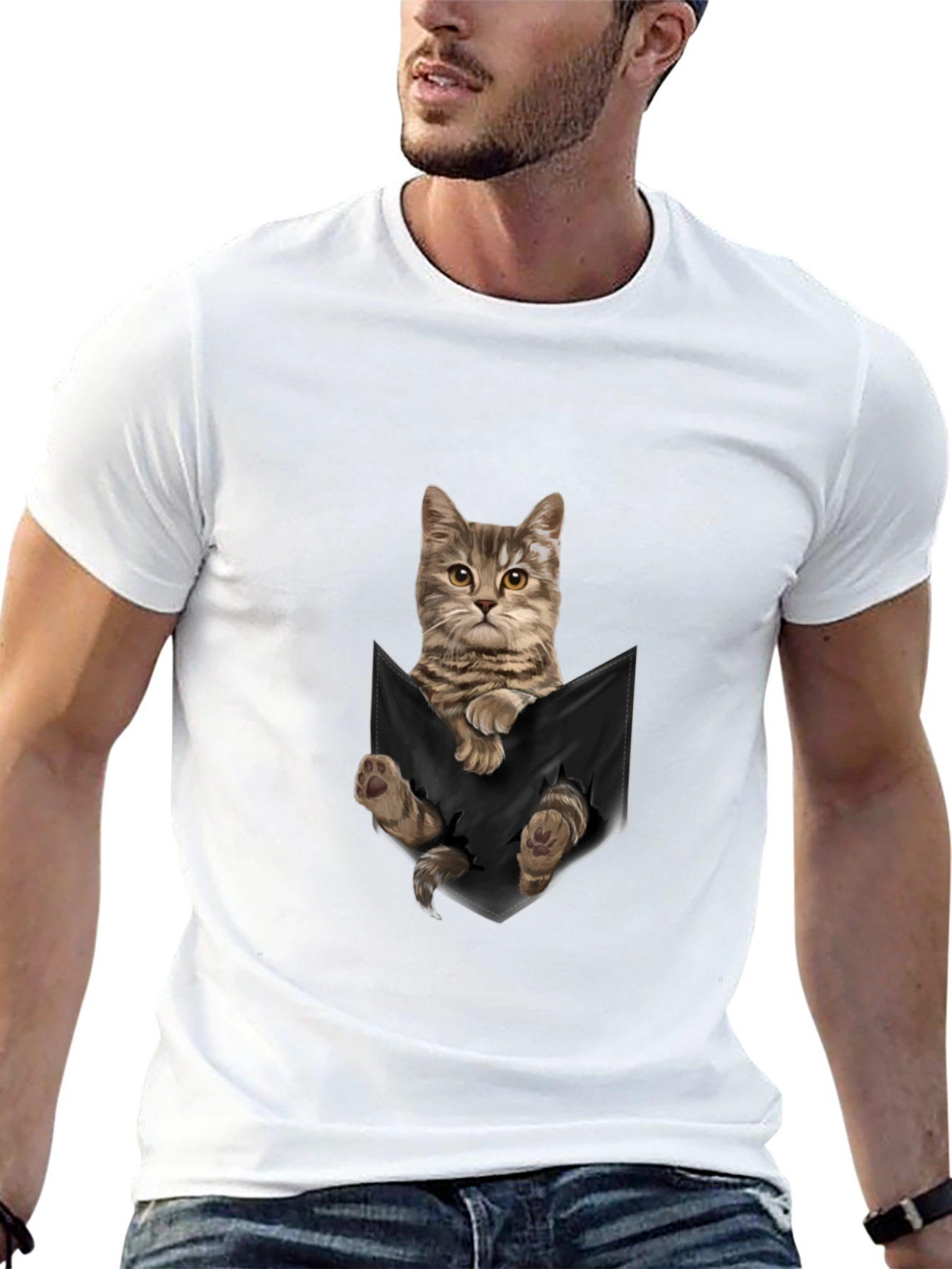 Cat Pocket T-Shirt - Unisex Cute Tee