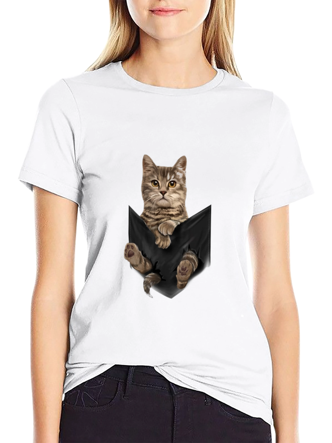 Cat Pocket T-Shirt - Unisex Cute Tee
