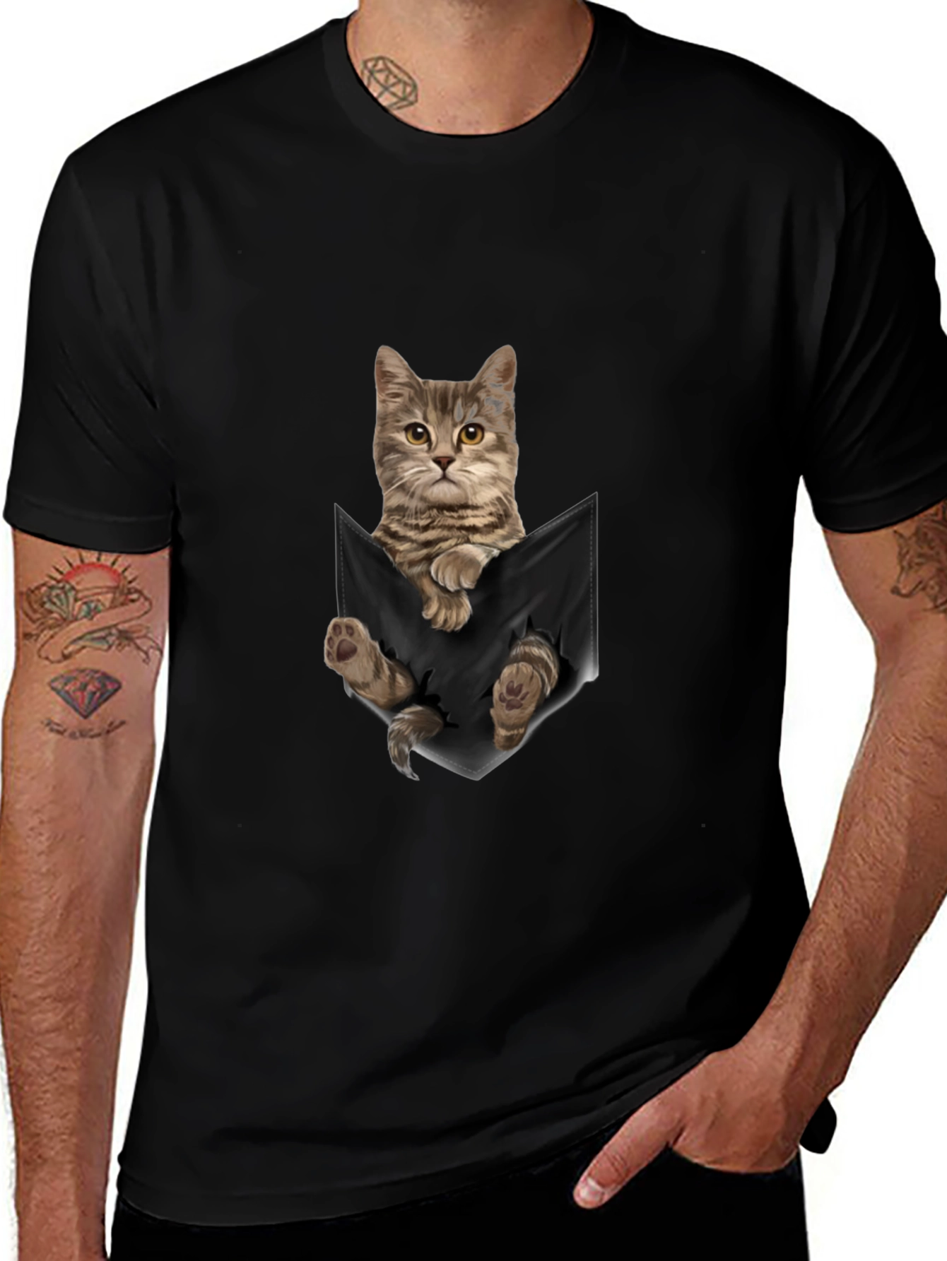 Cat Pocket T-Shirt - Unisex Cute Tee