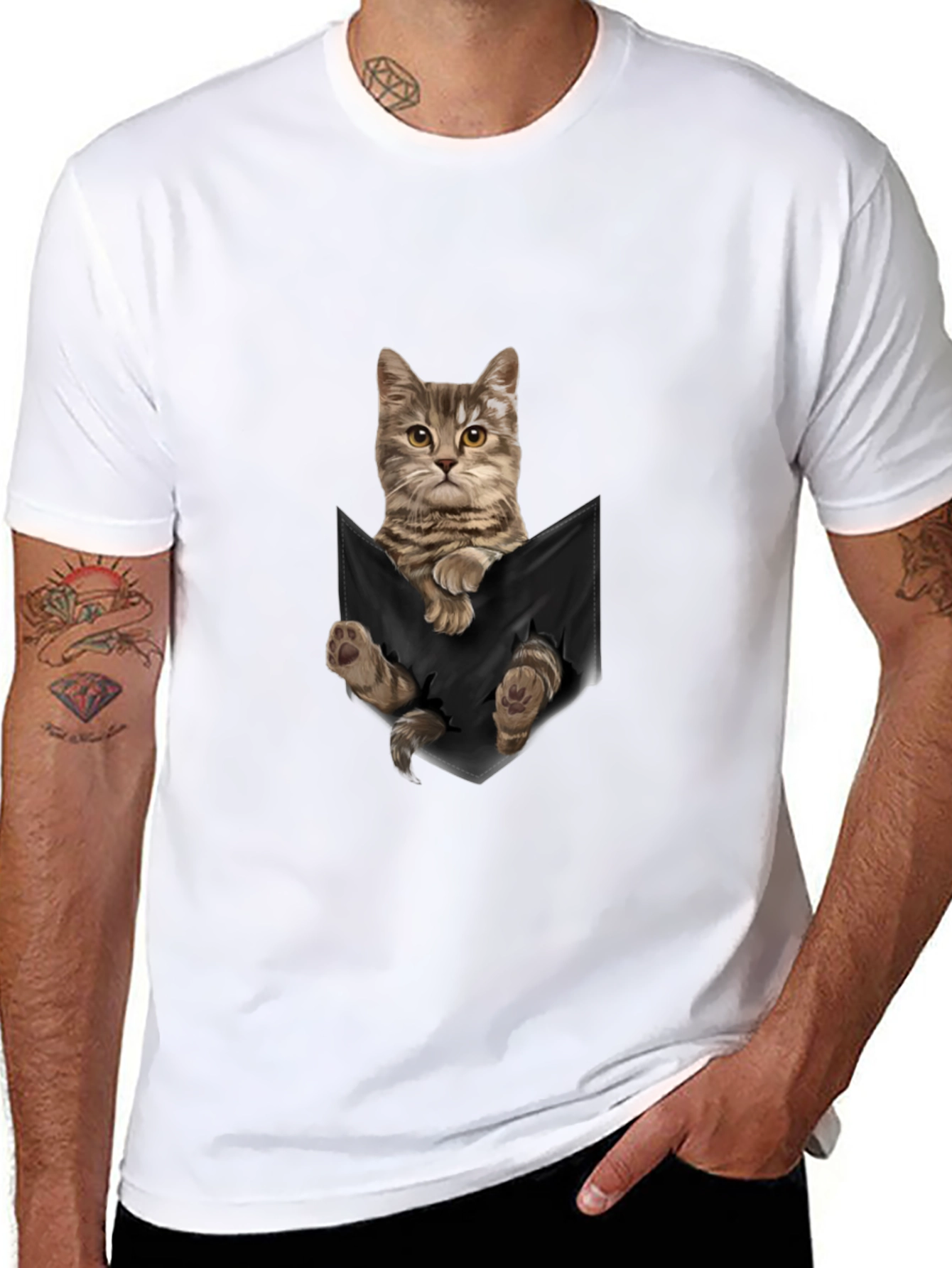 Cat Pocket T-Shirt - Unisex Cute Tee