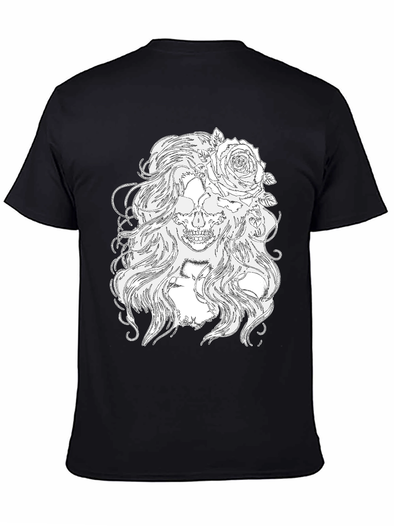 Skull & Roses Graphic Tee - Black Cotton T-Shirt