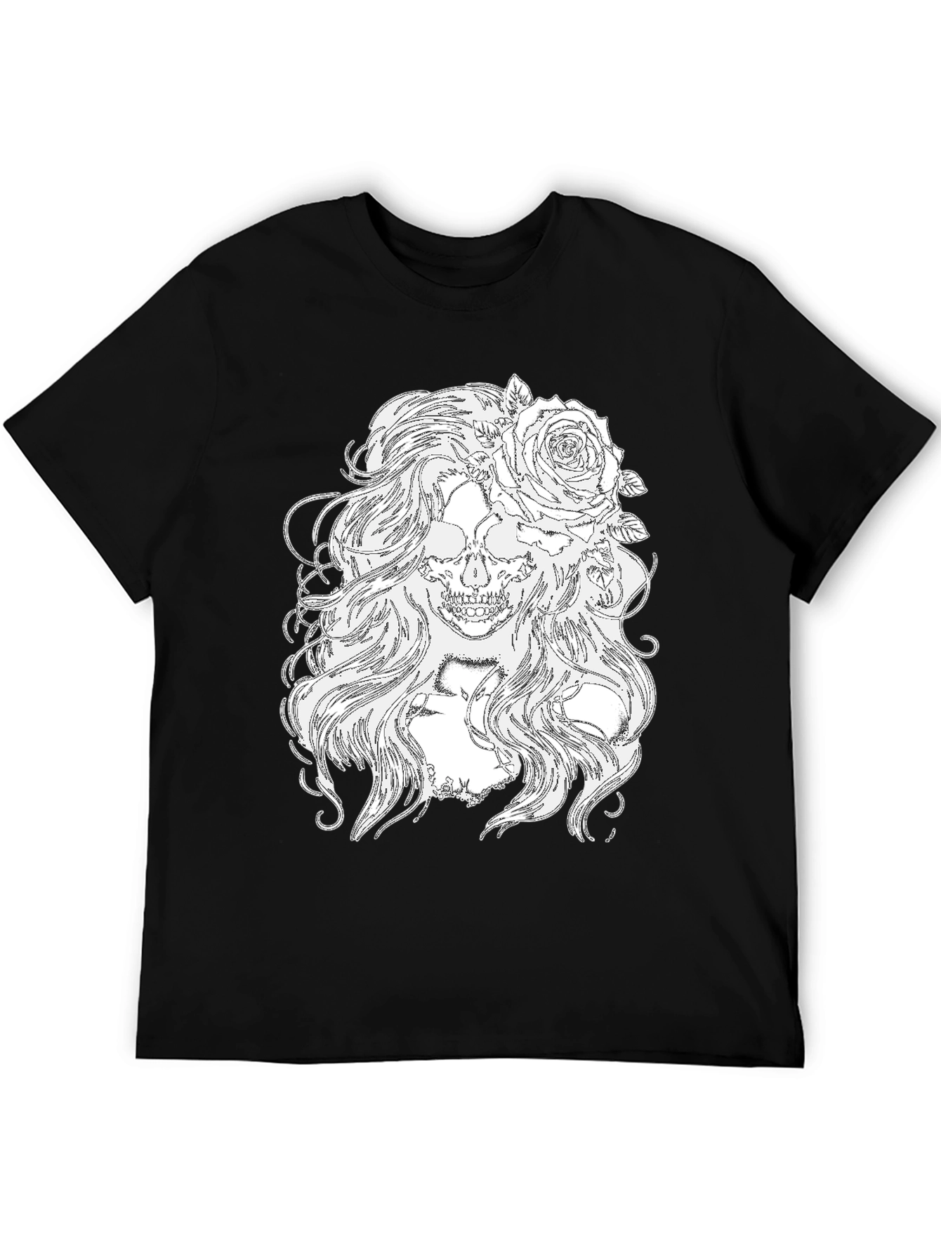 Skull & Roses Graphic Tee - Black Cotton T-Shirt