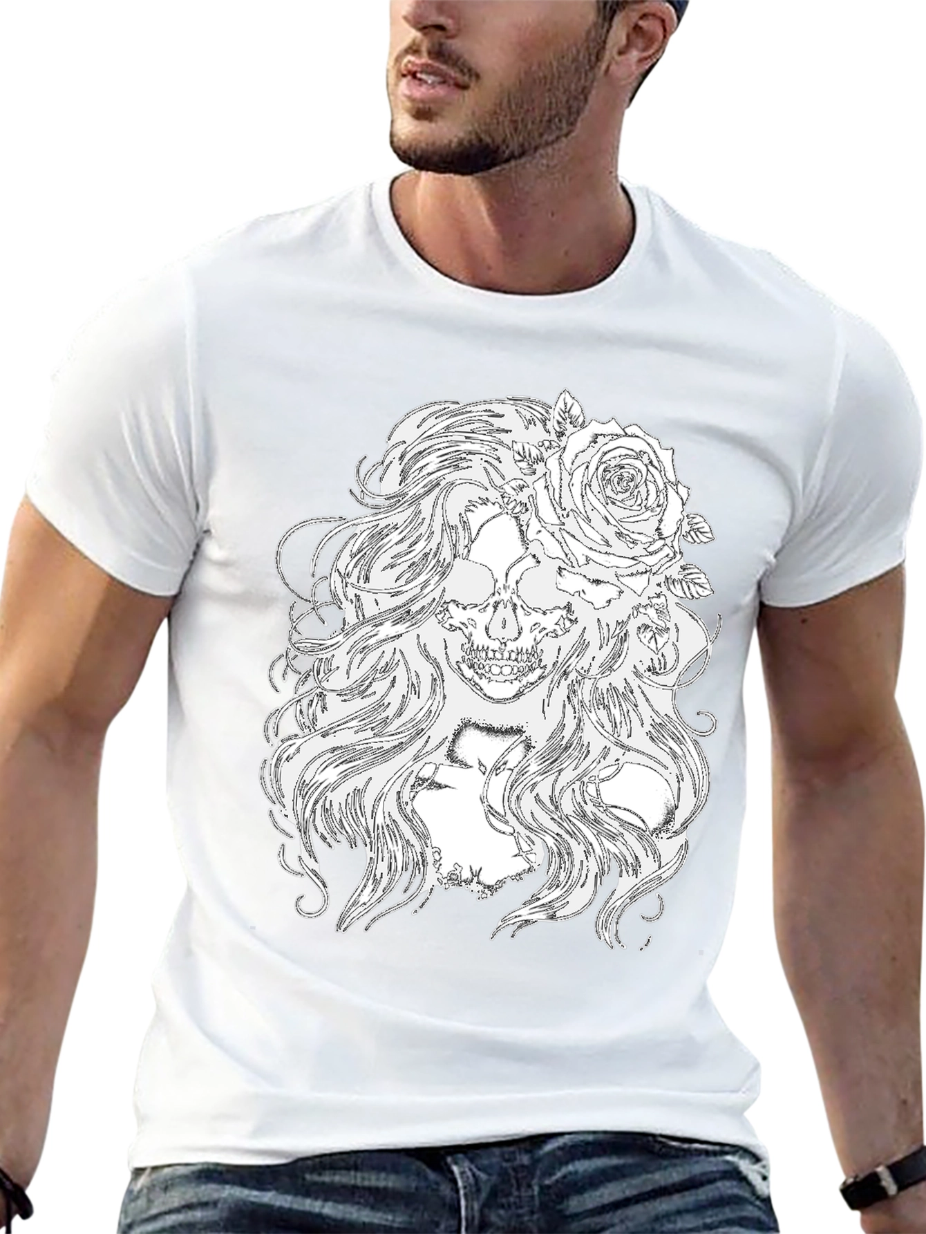 Skull & Roses Graphic Tee - Black Cotton T-Shirt