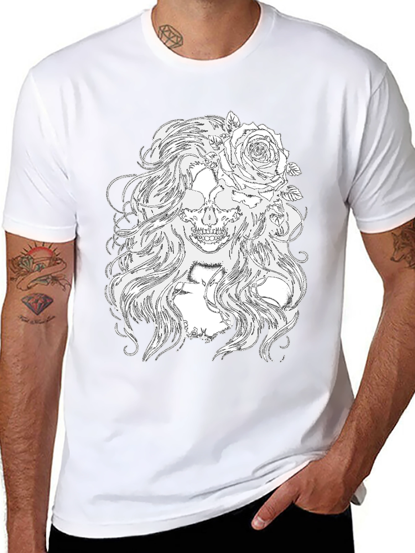Skull & Roses Graphic Tee - Black Cotton T-Shirt
